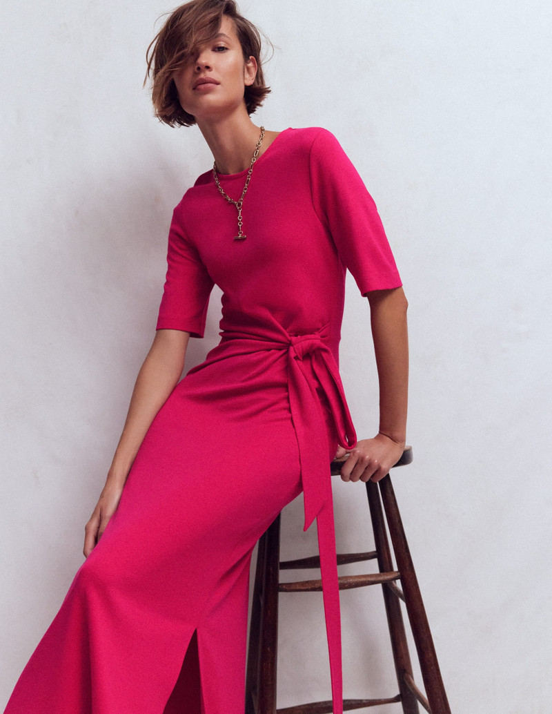 Zinnia Tie Ponte Midi Dress-Vibrant Pink 3