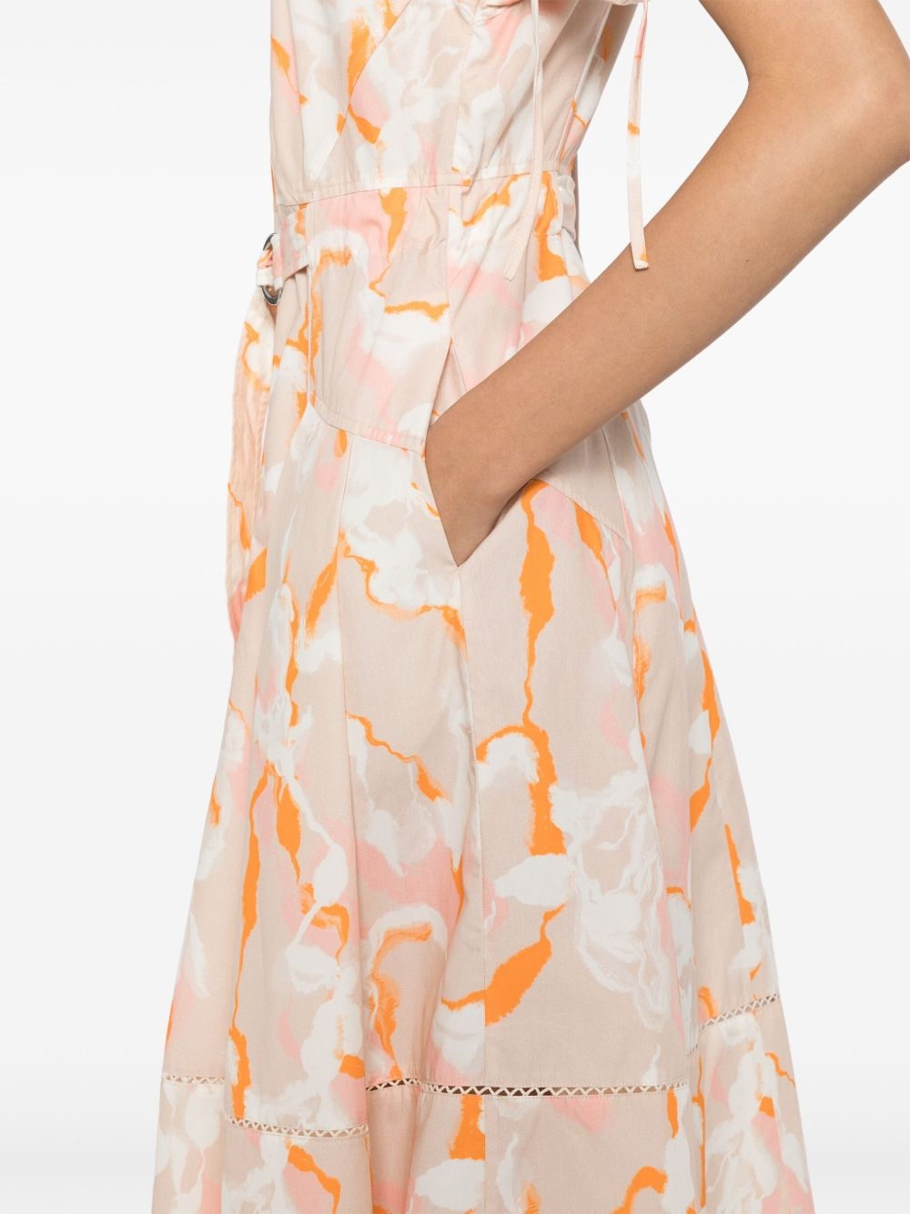 abstract-print gathered-sleeves dress - 5