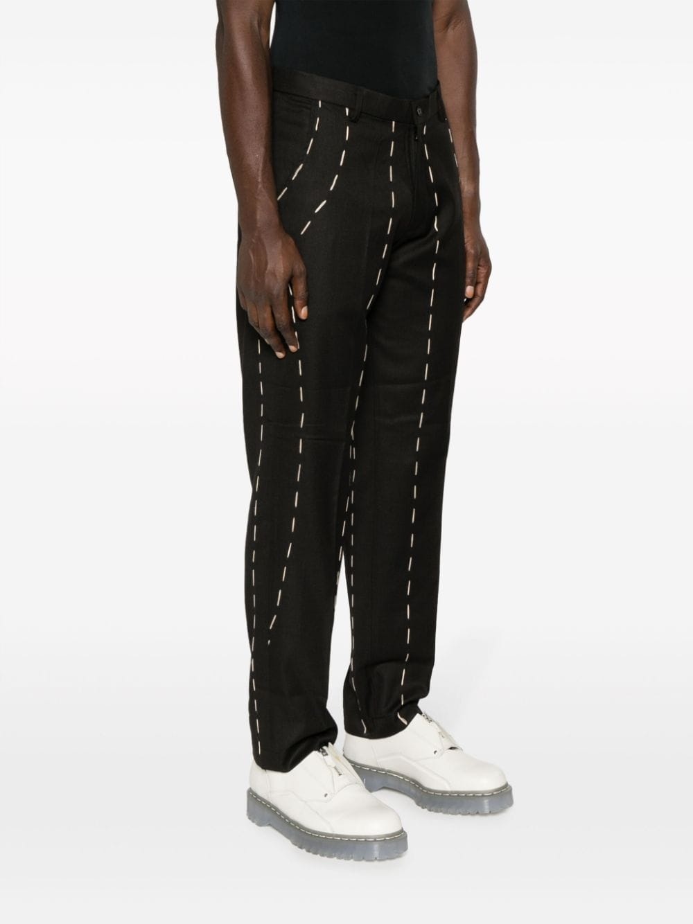 contrast-stitching straight-leg trousers - 3