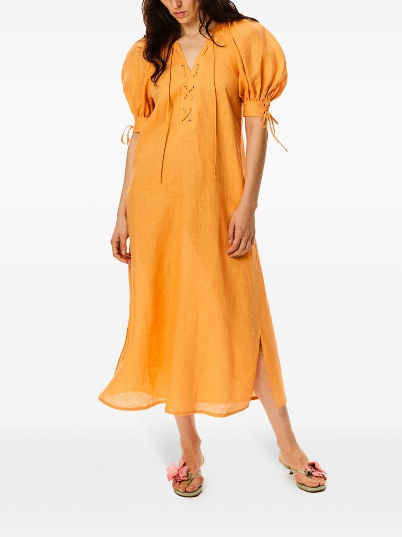 SLEEPER Garden linen puff-sleeve dress outlook