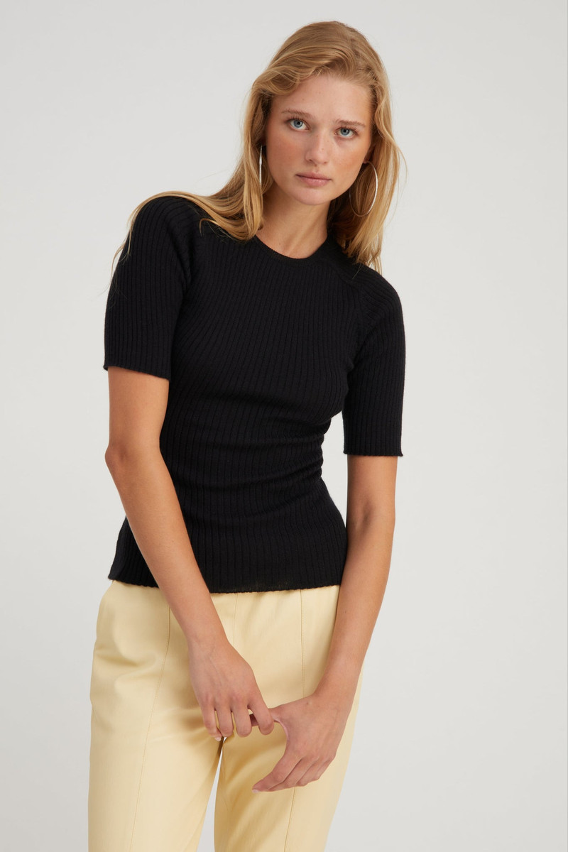 SPRWMN BLACK CASHMERE MID SLEEVE CREWNECK outlook