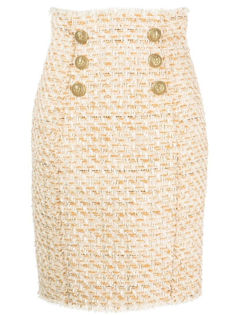 button-embellished tweed skirt - 1