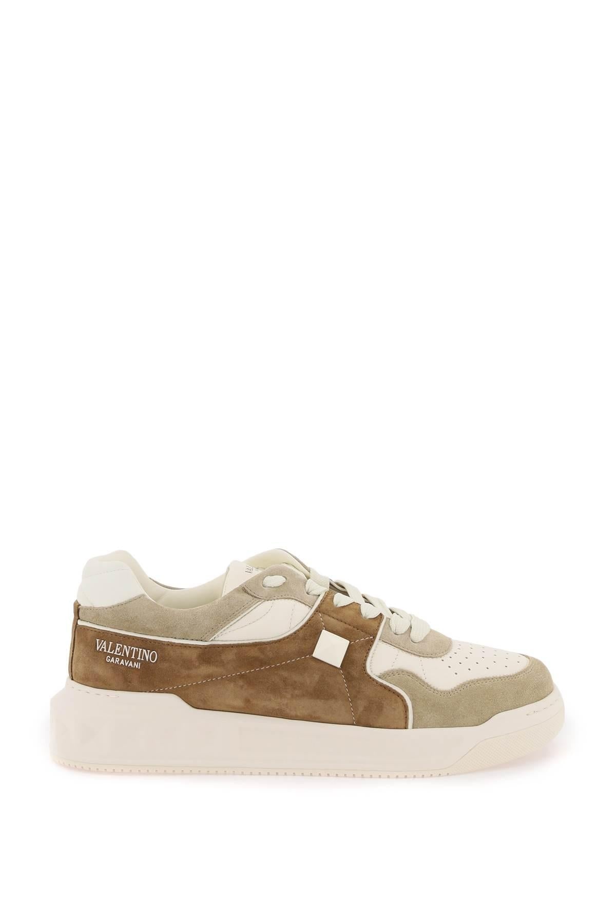 ONE STUD CRUST AND NAPPA LEATHER SNEAKERS - 1