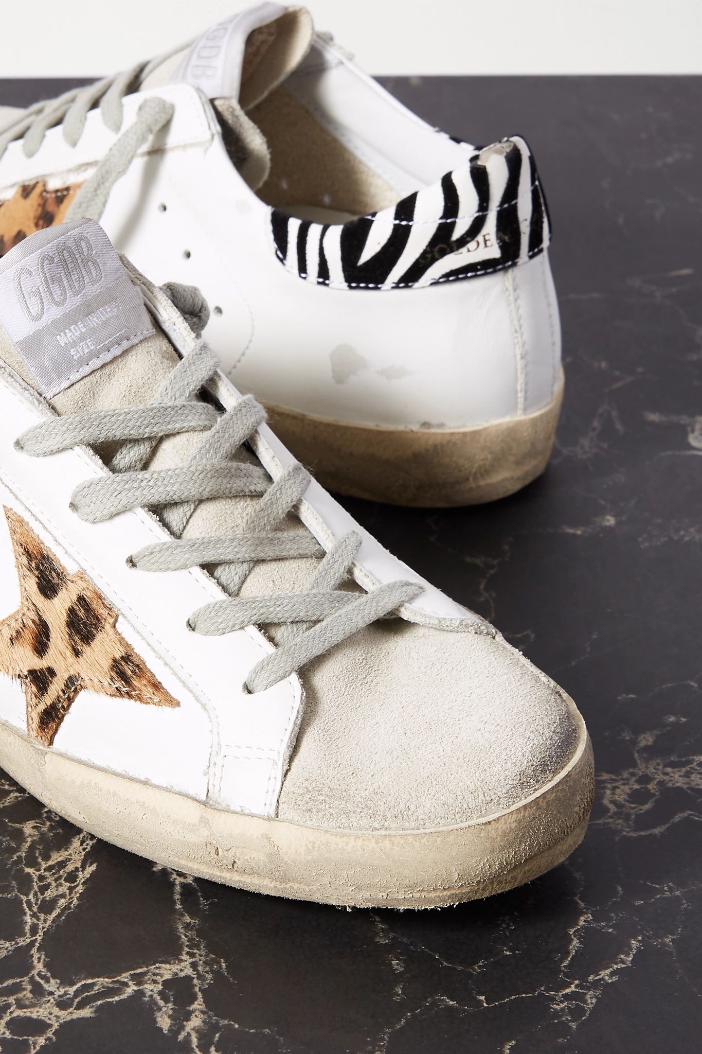 Superstar distressed leopard-print calf hair, leather and suede sneakers - 5