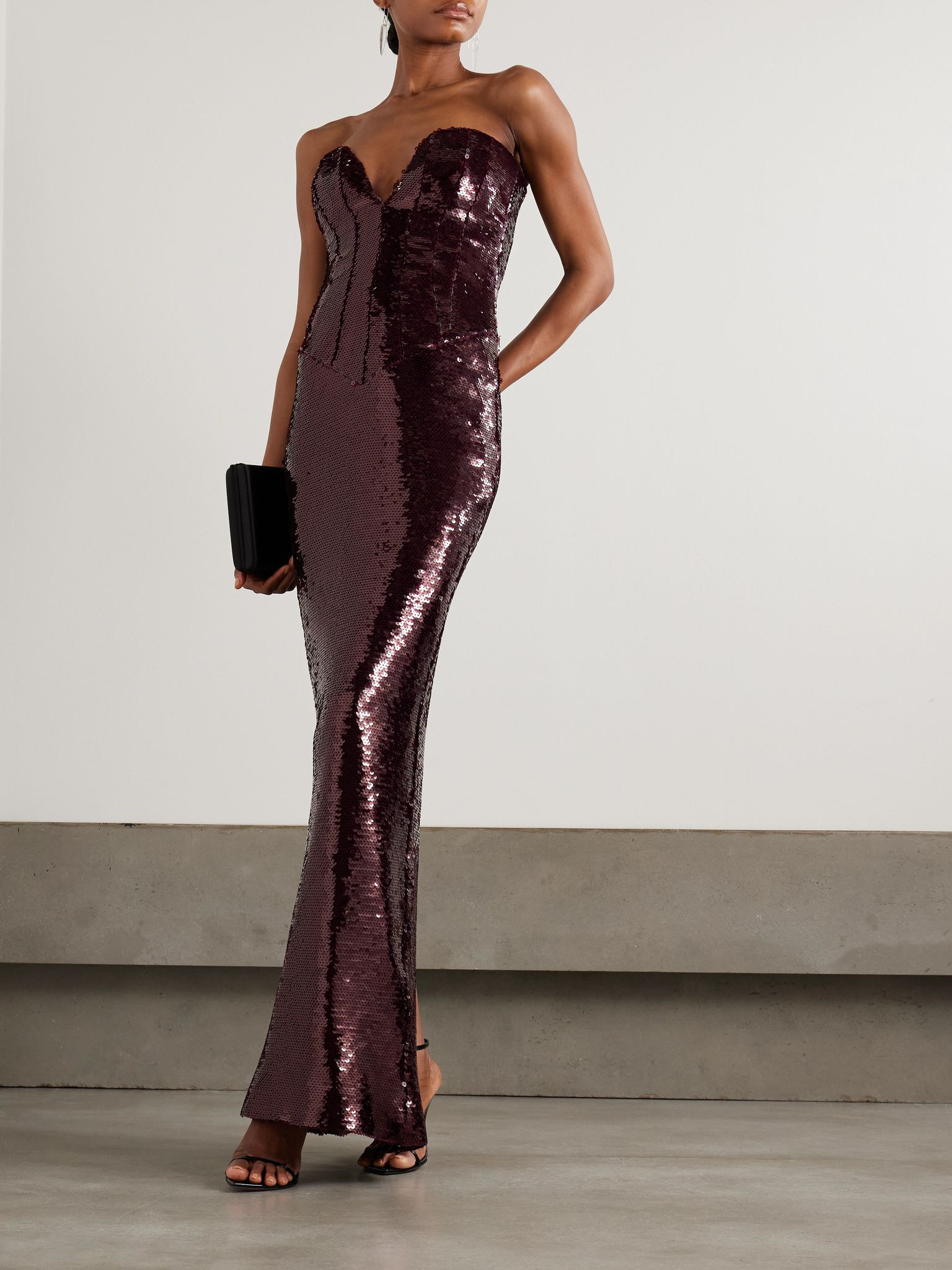 Azzurra strapless sequined satin gown Burgundy - 2