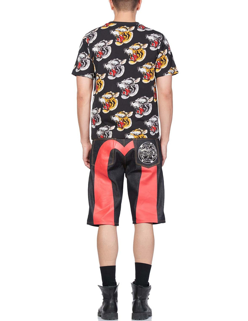DAICOCK PRINTED DENIM SHORTS WITH TIGER-PATTERNED KAMON EMBROIDERY 2