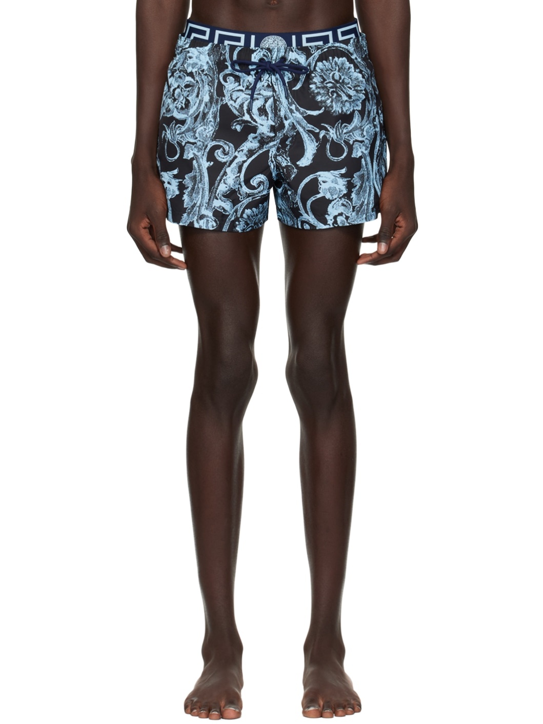 Blue Barocco Stencil Swim Shorts - 1