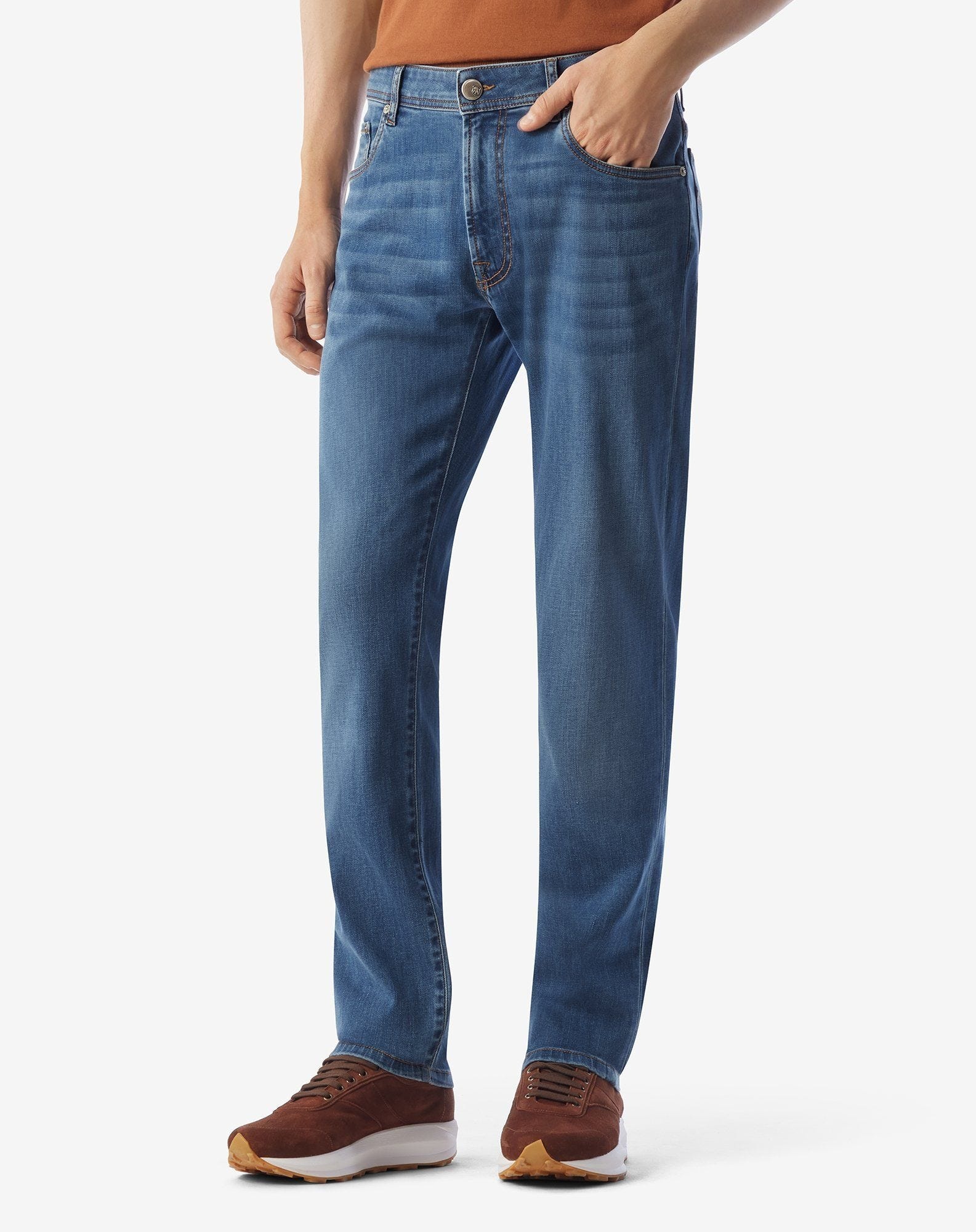 Light blue stretch cotton 5-pocket trousers - 2