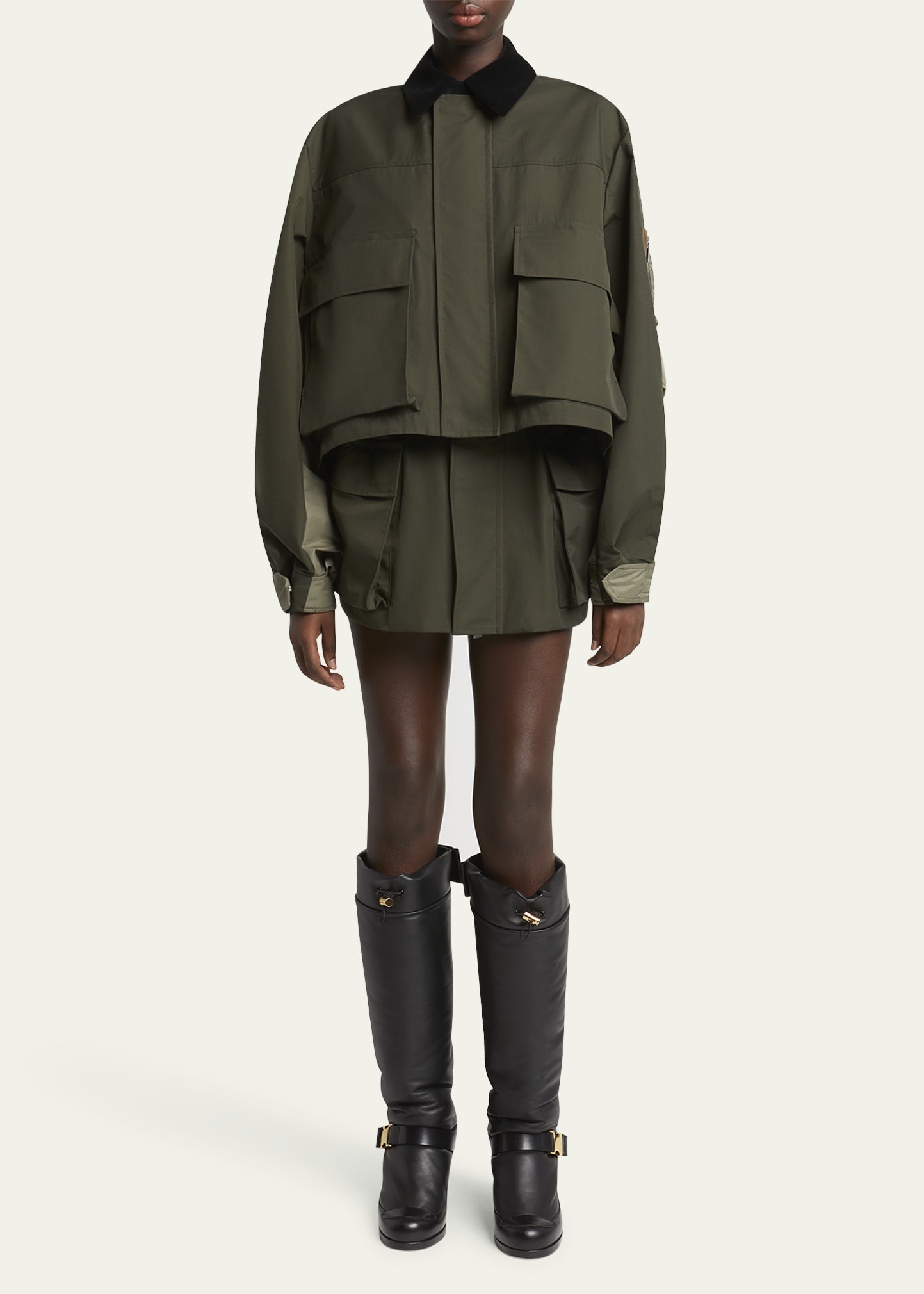 Hybrid Cargo Pocket Contrast Collar Utility Jacket - 2