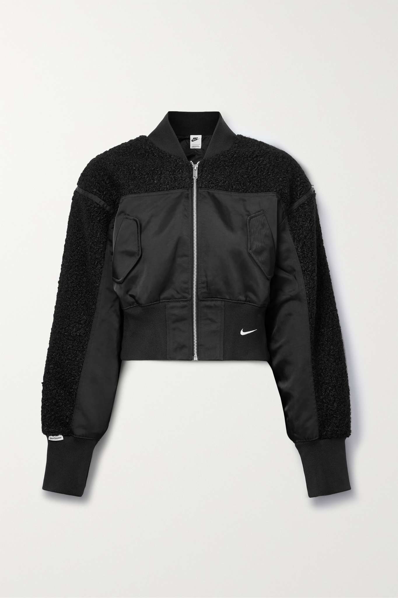 Cropped paneled shell and bouclé bomber jacket - 1