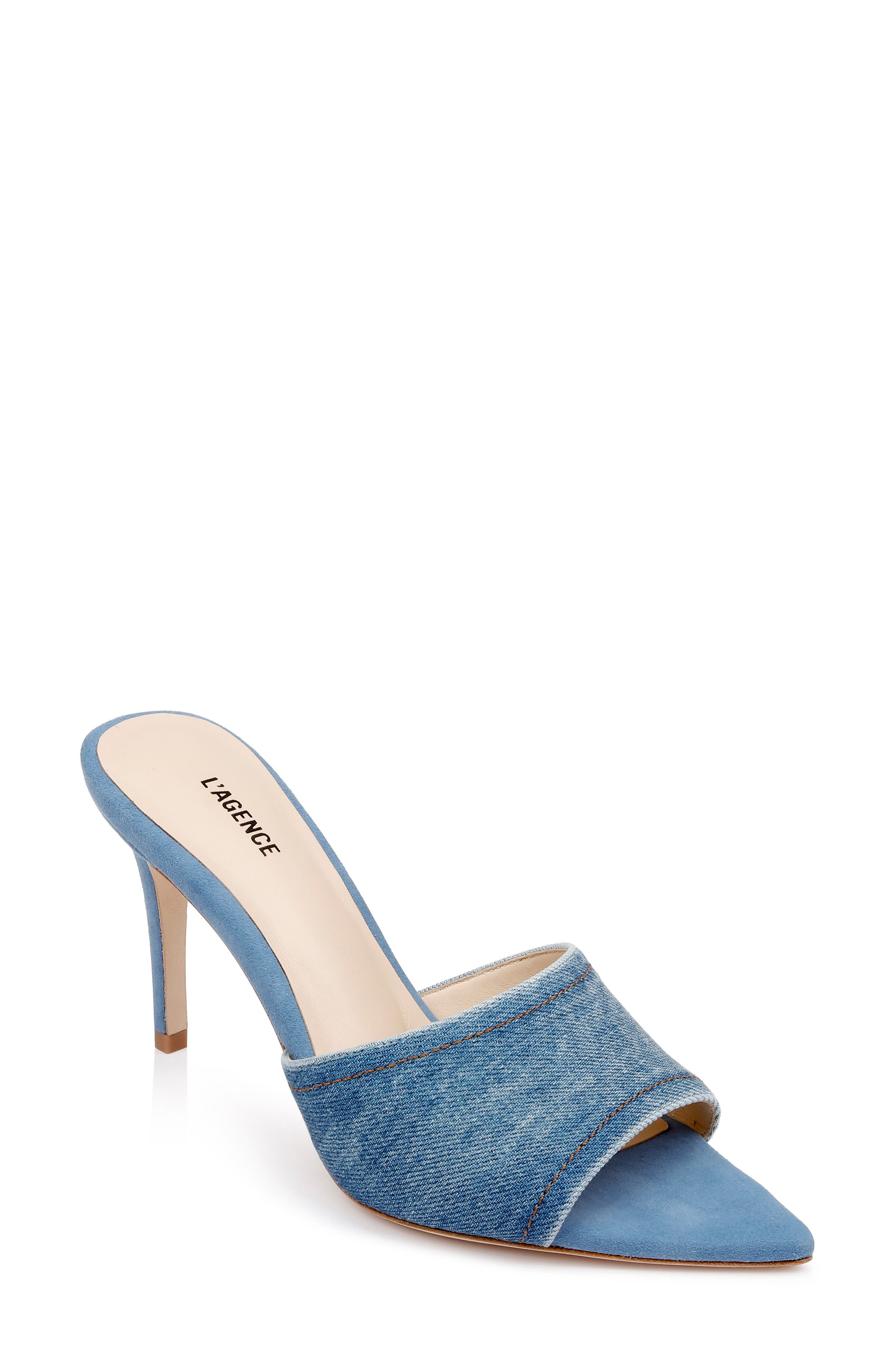 L'AGENCE Lolita Pointed Toe Sandal in Blue Denim at Nordstrom - 1