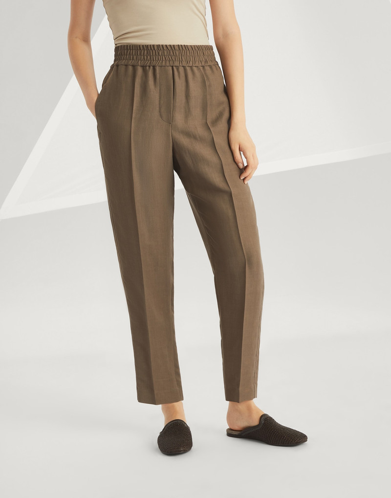 Viscose and linen fluid twill baggy pull-on trousers - 1