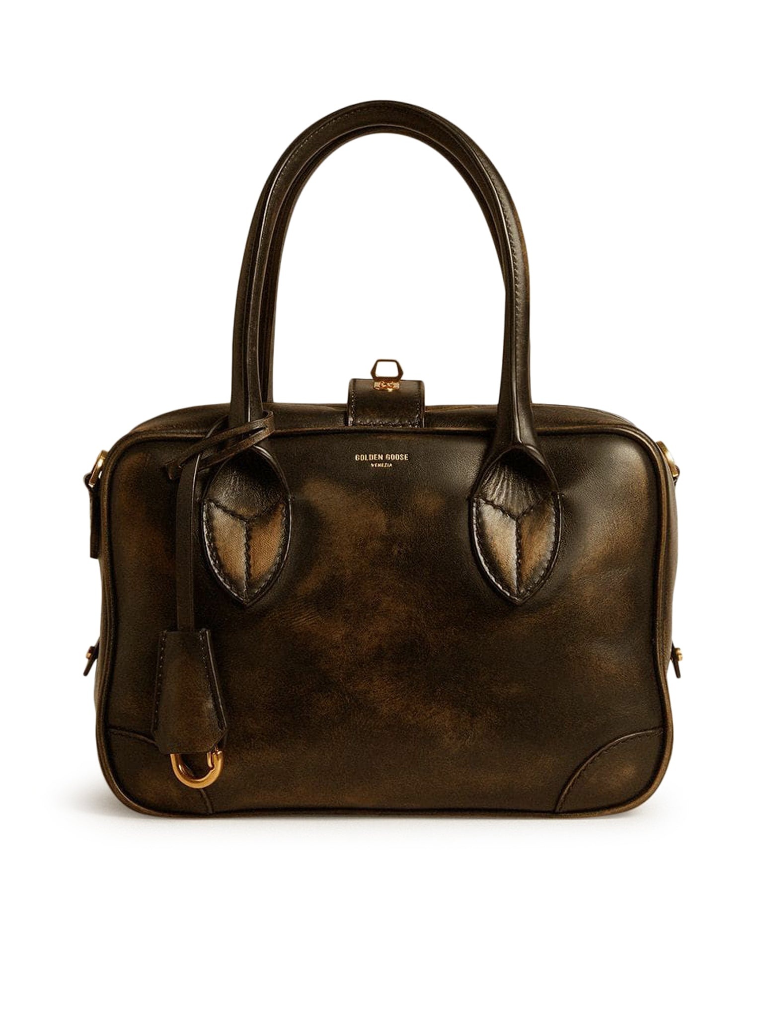 Golden Goose VITA BAG IN BLACK DISTRESSED LEATHER AND GOLD