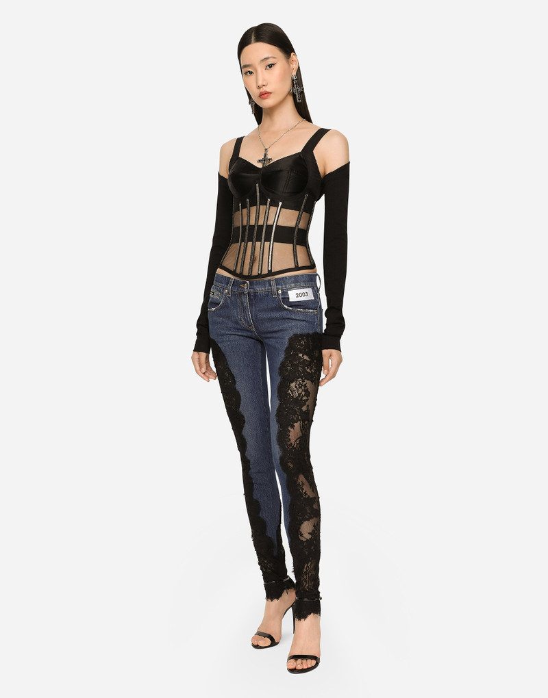 Denim jeans with lace inlay 2