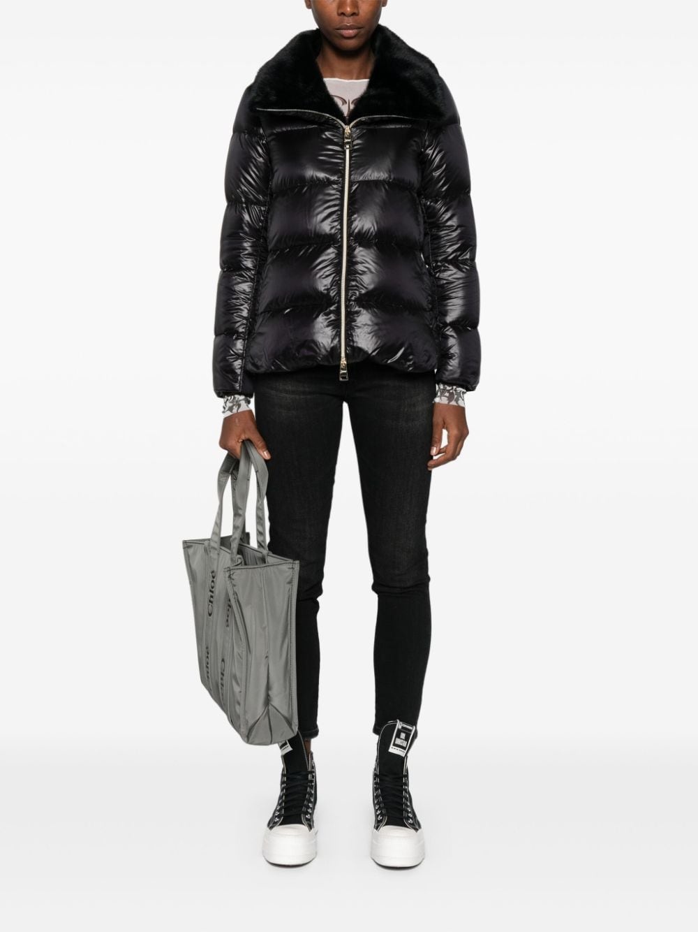 faux-fur collar puffer jacket - 2