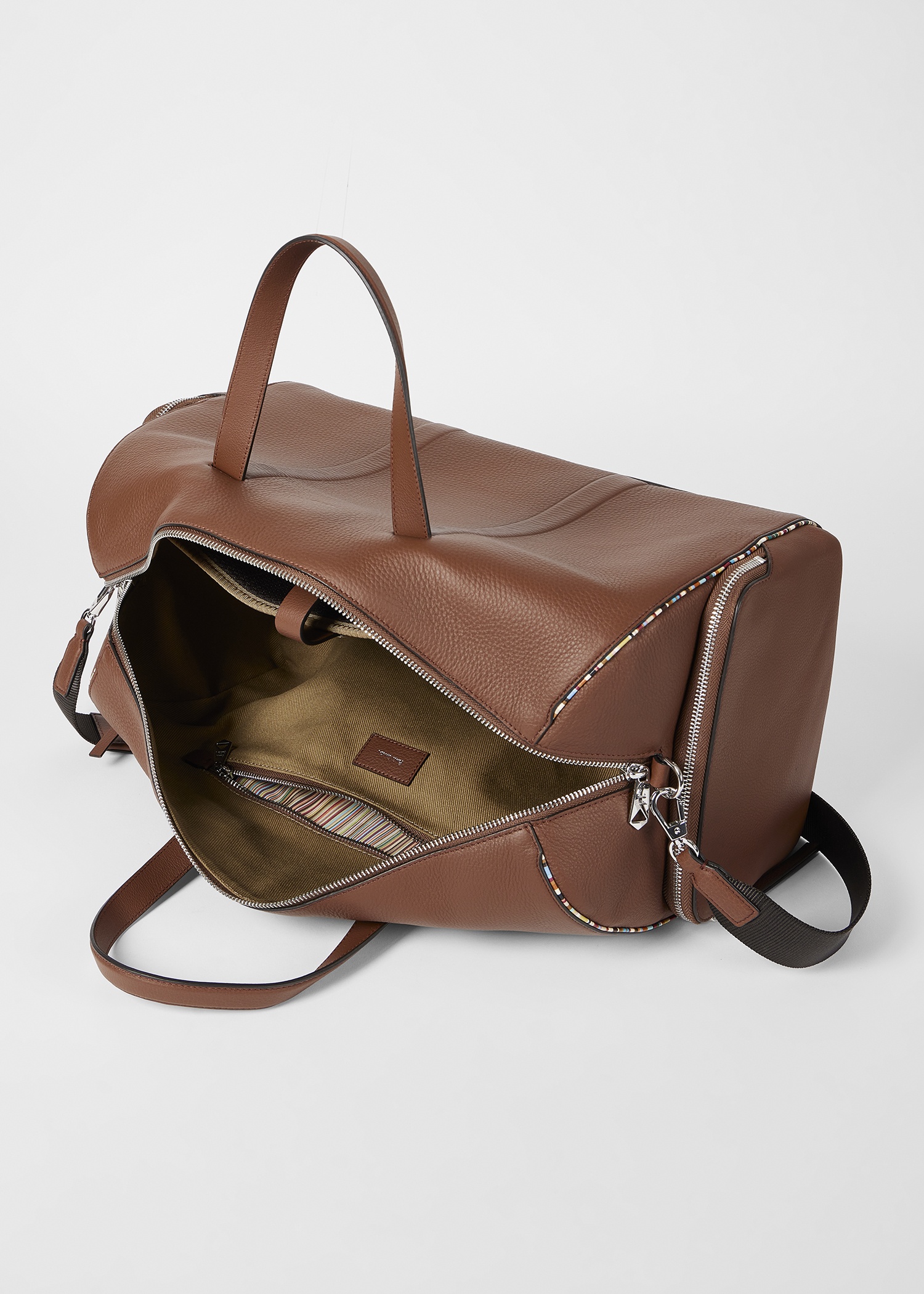 Tan Leather 'Signature Stripe' Piping Holdall - 6