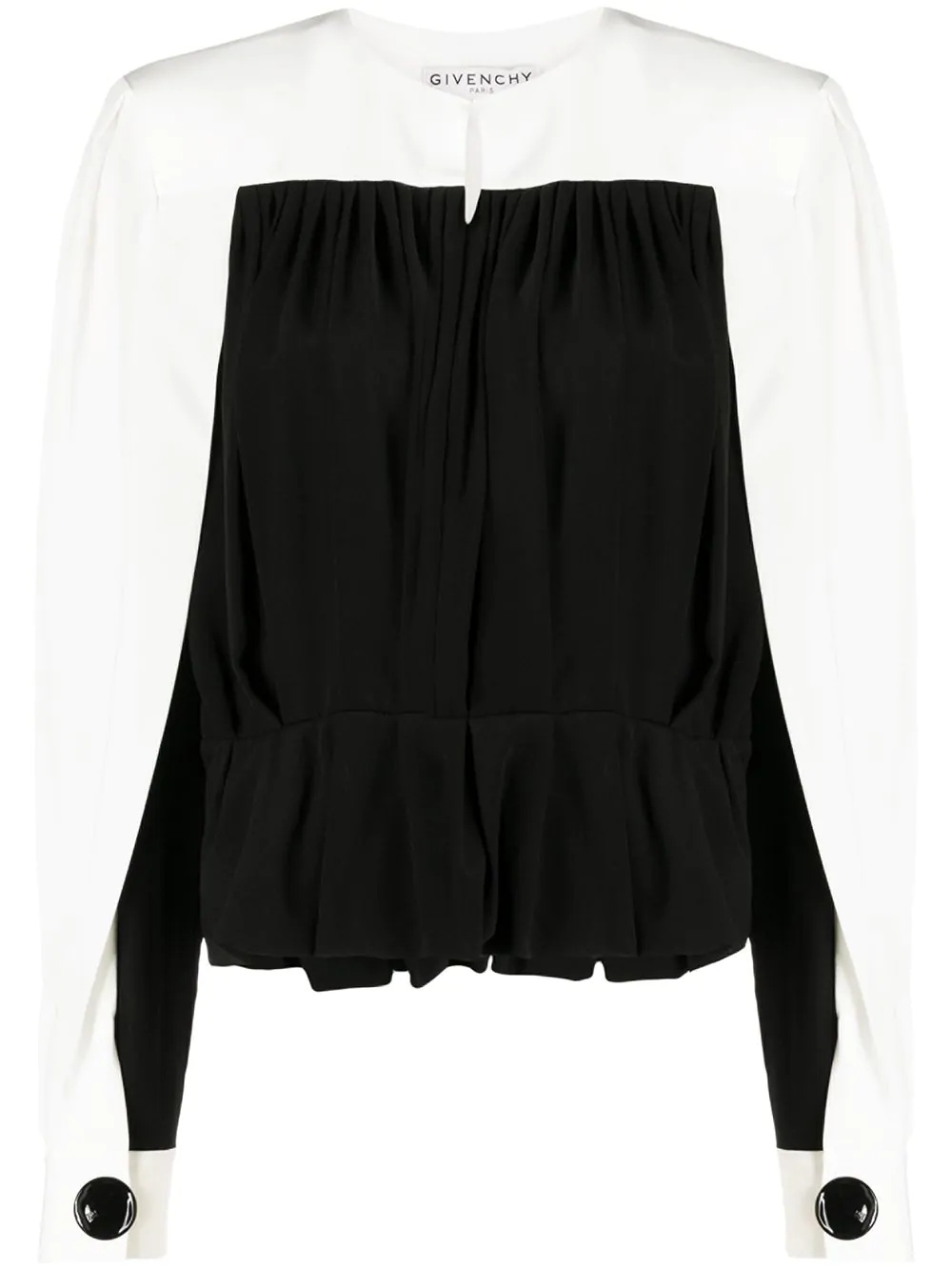 two-tone pleated silk blouse - 1