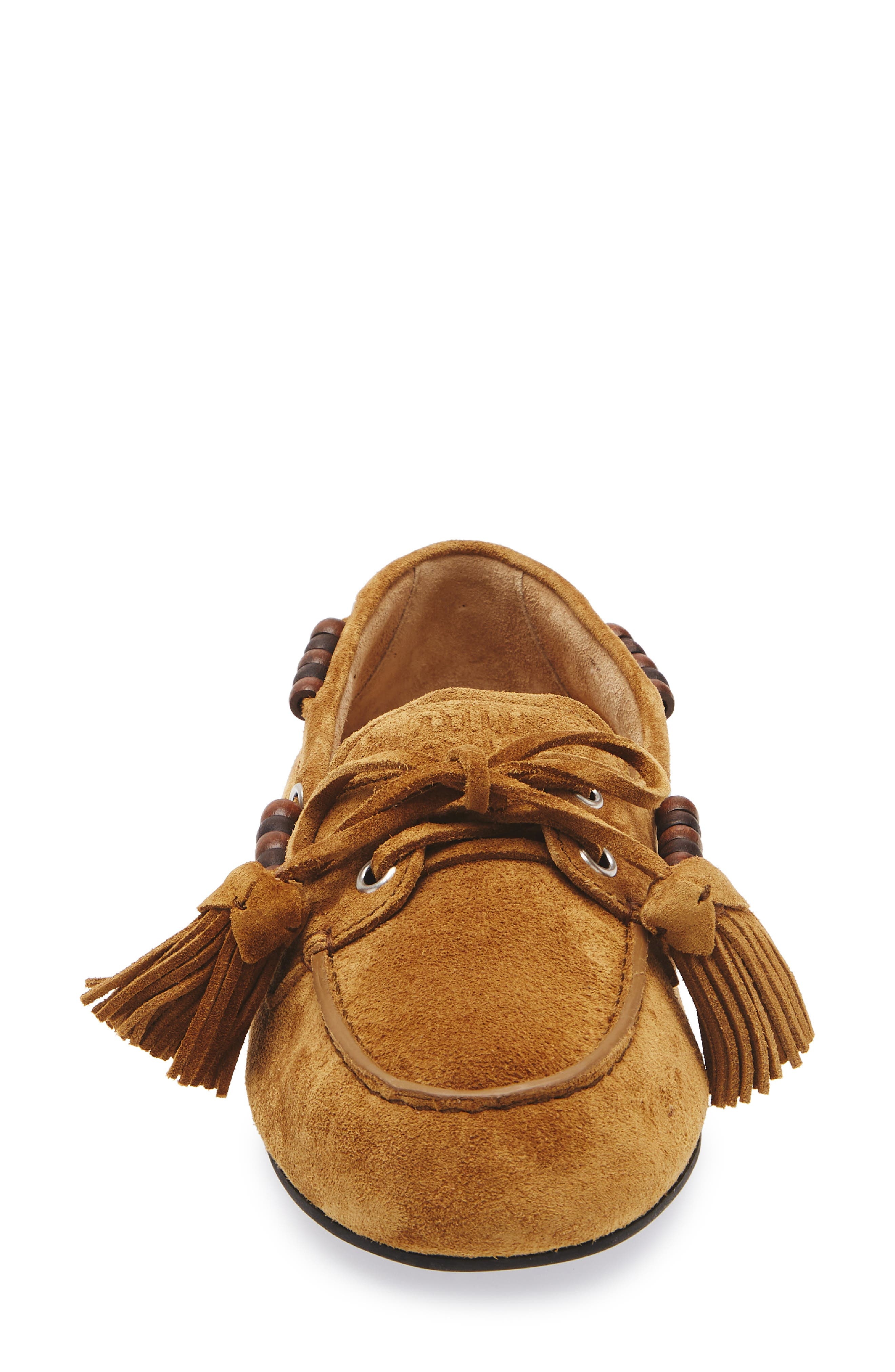Miu Miu Suede Tassel Boatshoe in Oliva at Nordstrom - 4