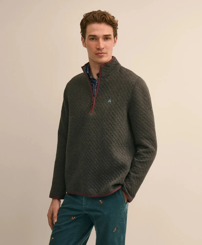 Cotton Blend Diamond-Quilted Quarter-Zip - 1