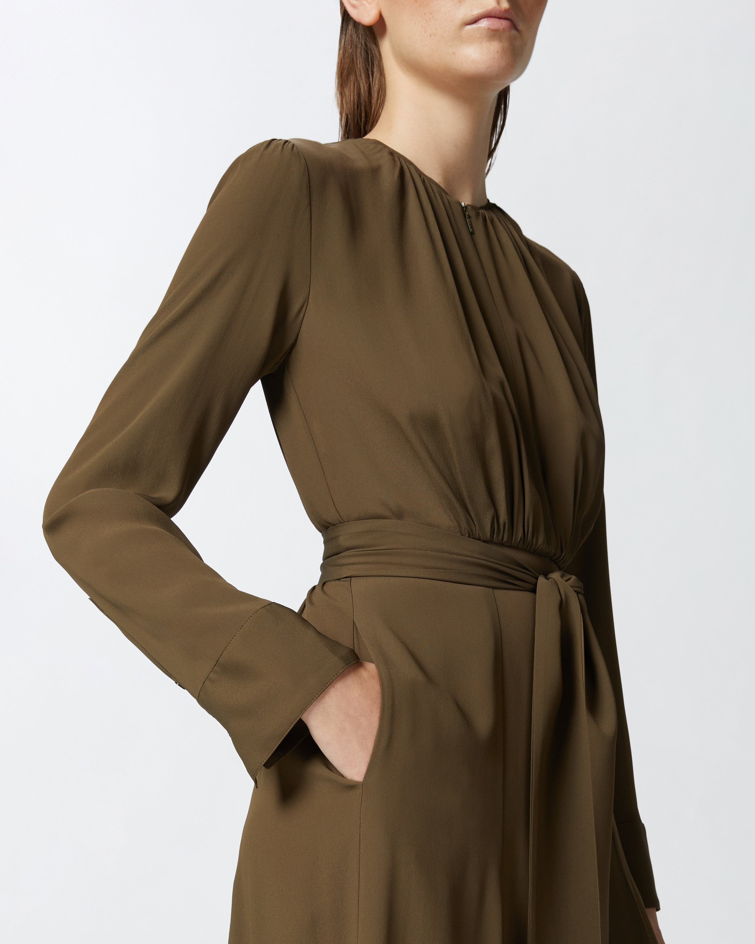 LONG SILK-BLEND DRESS WITH BELT AND LONG SLEEVES - 5