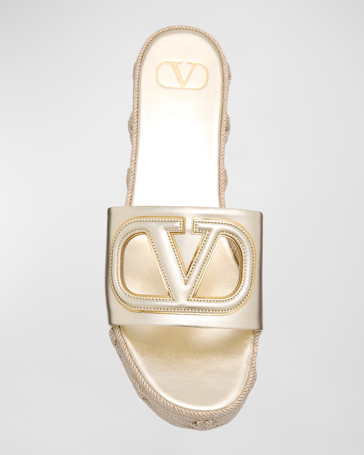 VLogo Cutout Metallic Leather Slide Sandals - 5