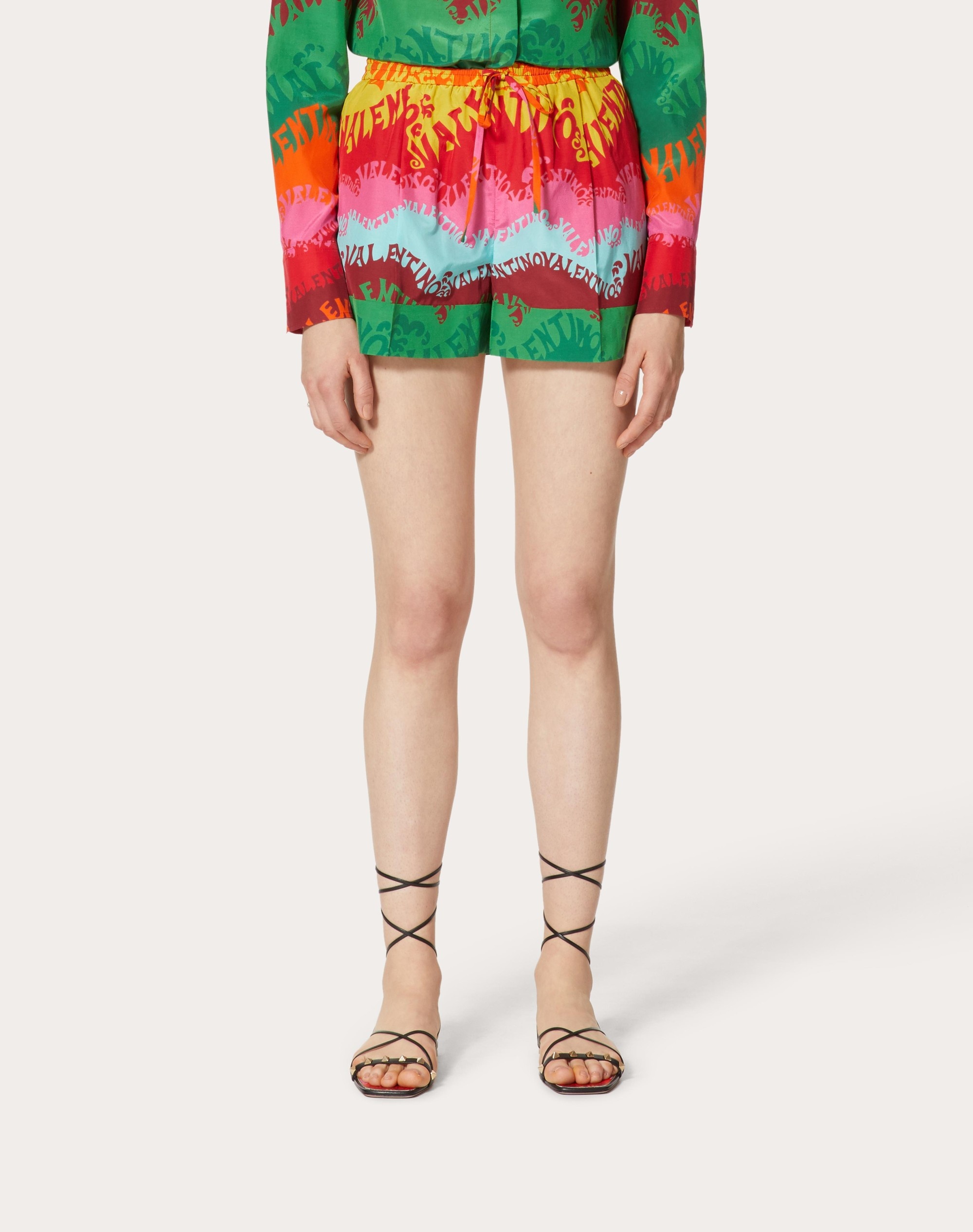 VALENTINO WAVES MULTICOLOR PRINT POPLIN SHORTS - 3