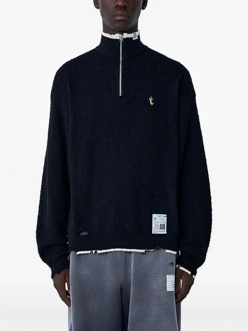 distressed half-zip sweater - 1