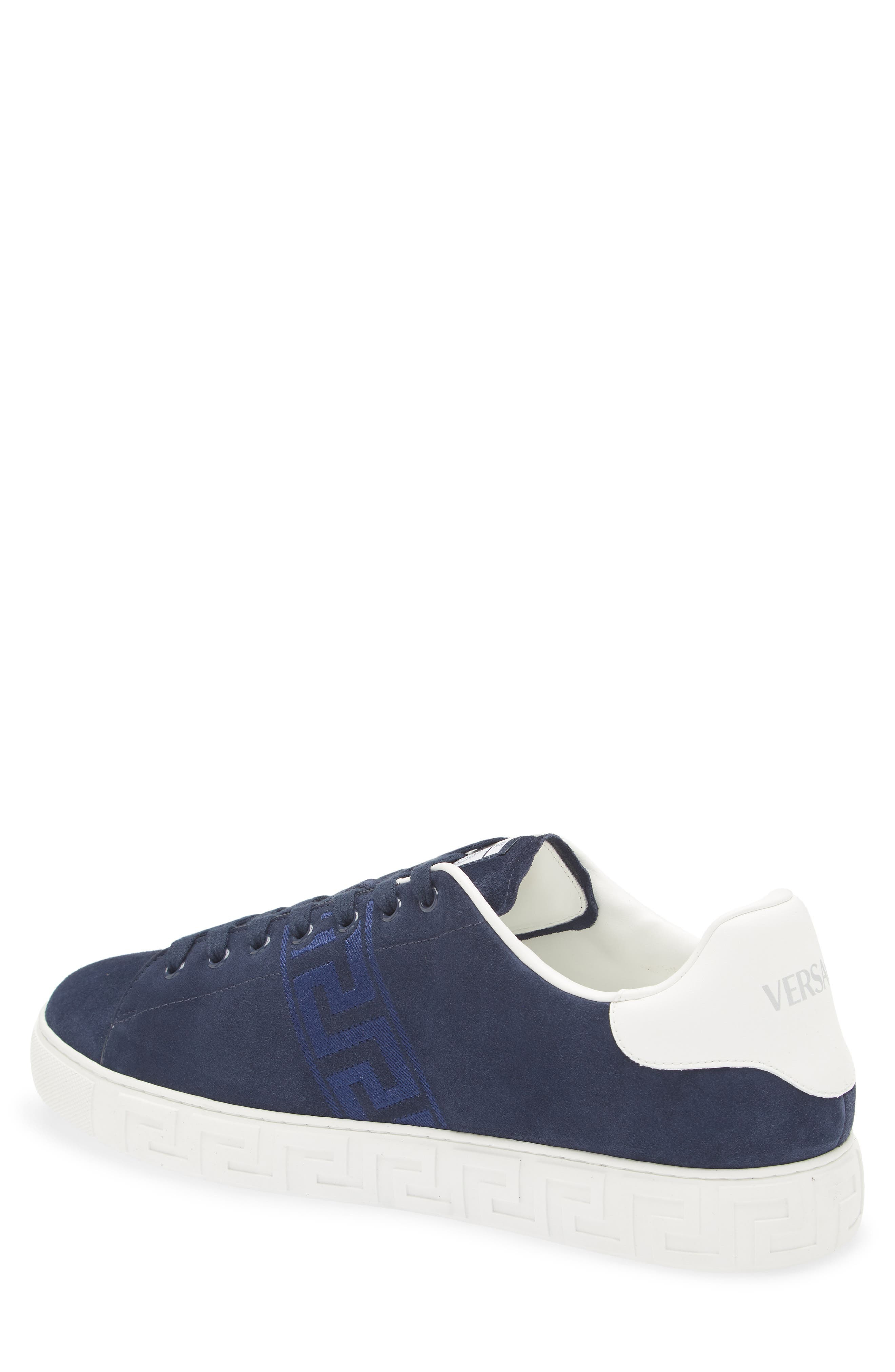 Versace Greca Suede Low Top Sneaker in Navy White at Nordstrom - 2