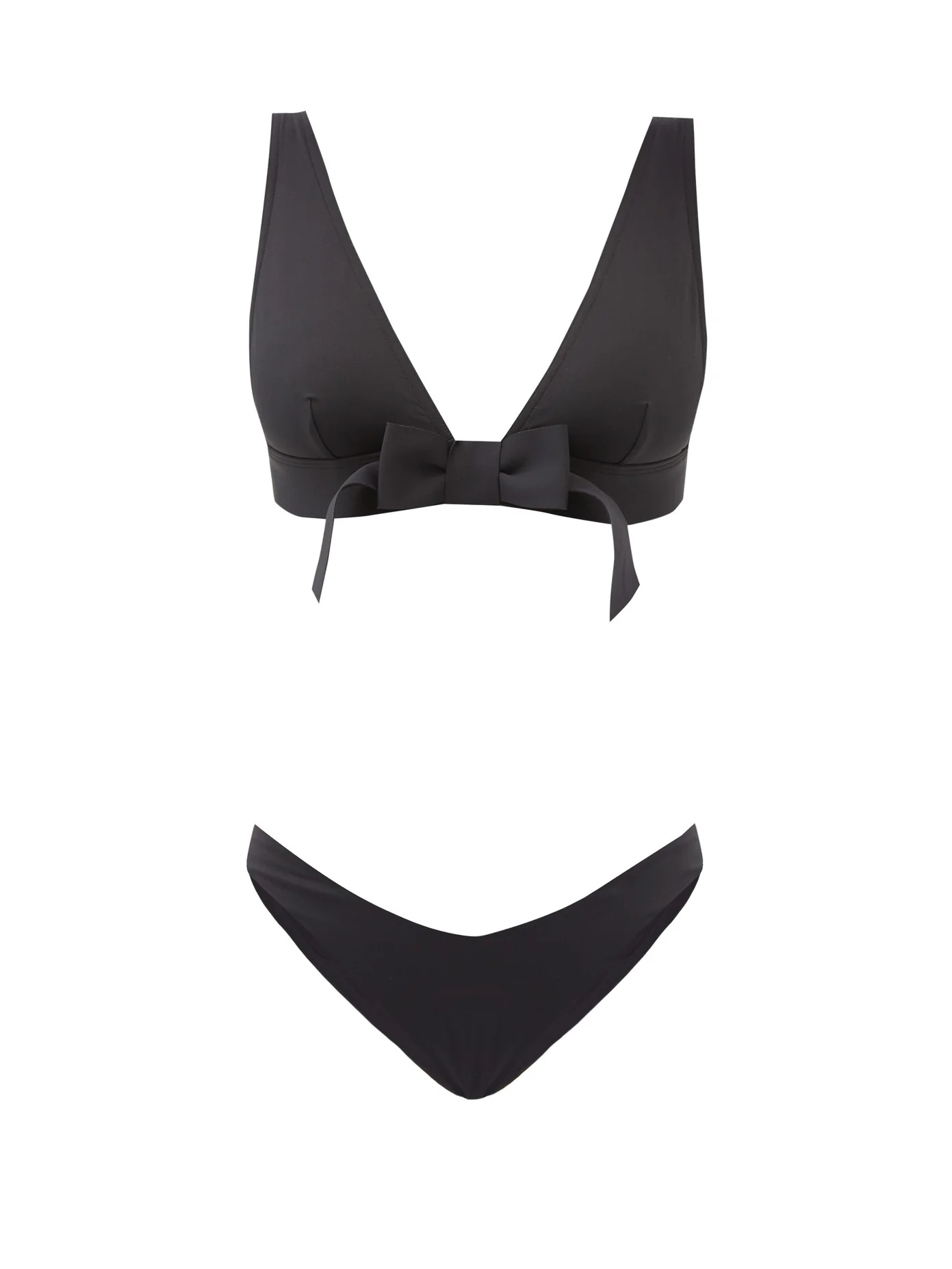 Poppy bow-trim plunge bikini - 1