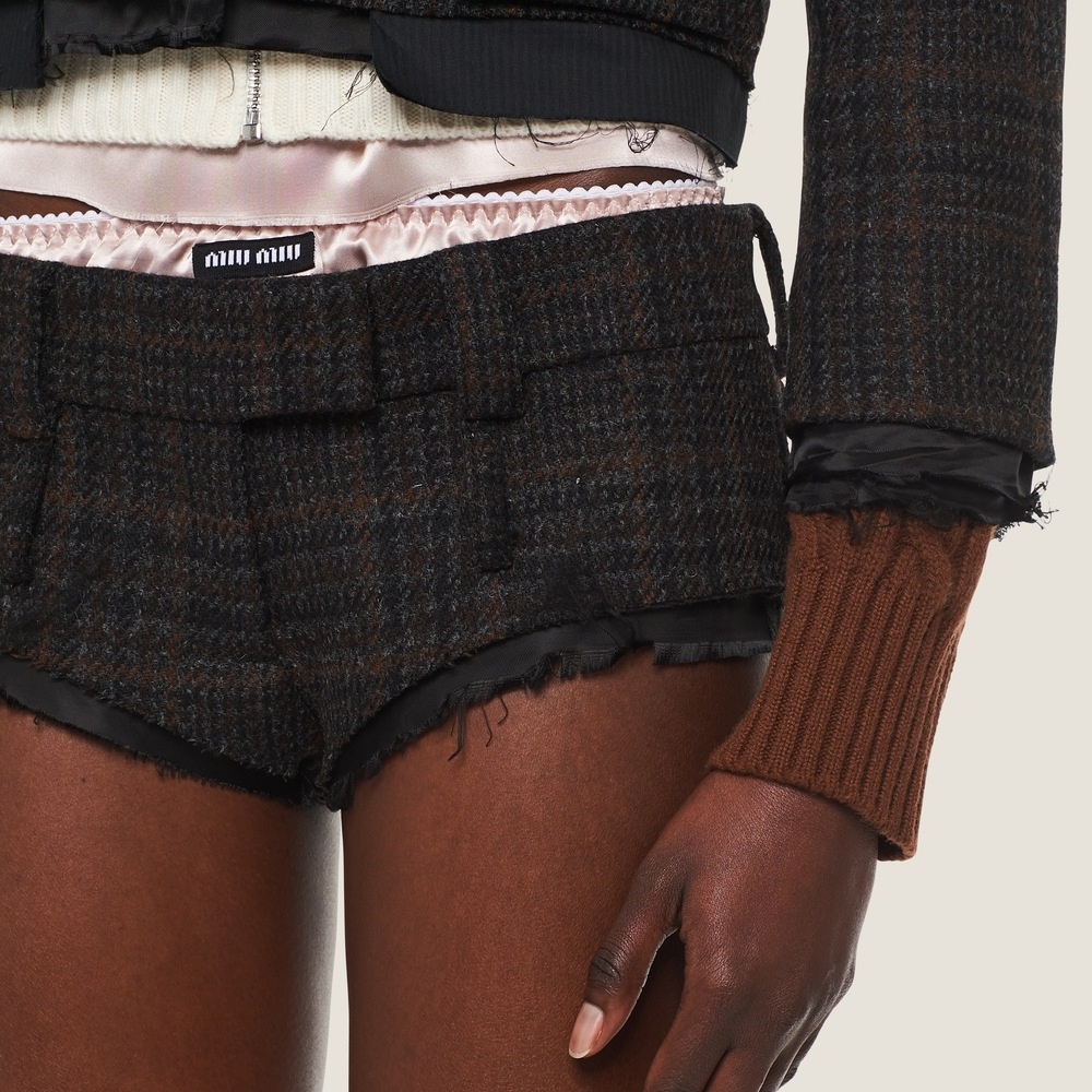 Beige Plaid Shorts by Miu Miu on Sale