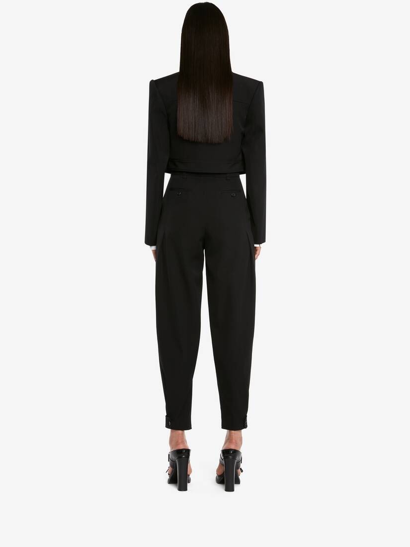 Women's Asymmetric Military Cropped Jacket in Black - 4