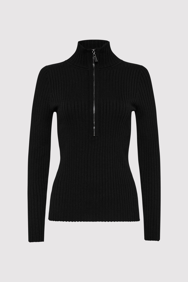 ST. AGNI Zip Front Top - Black outlook