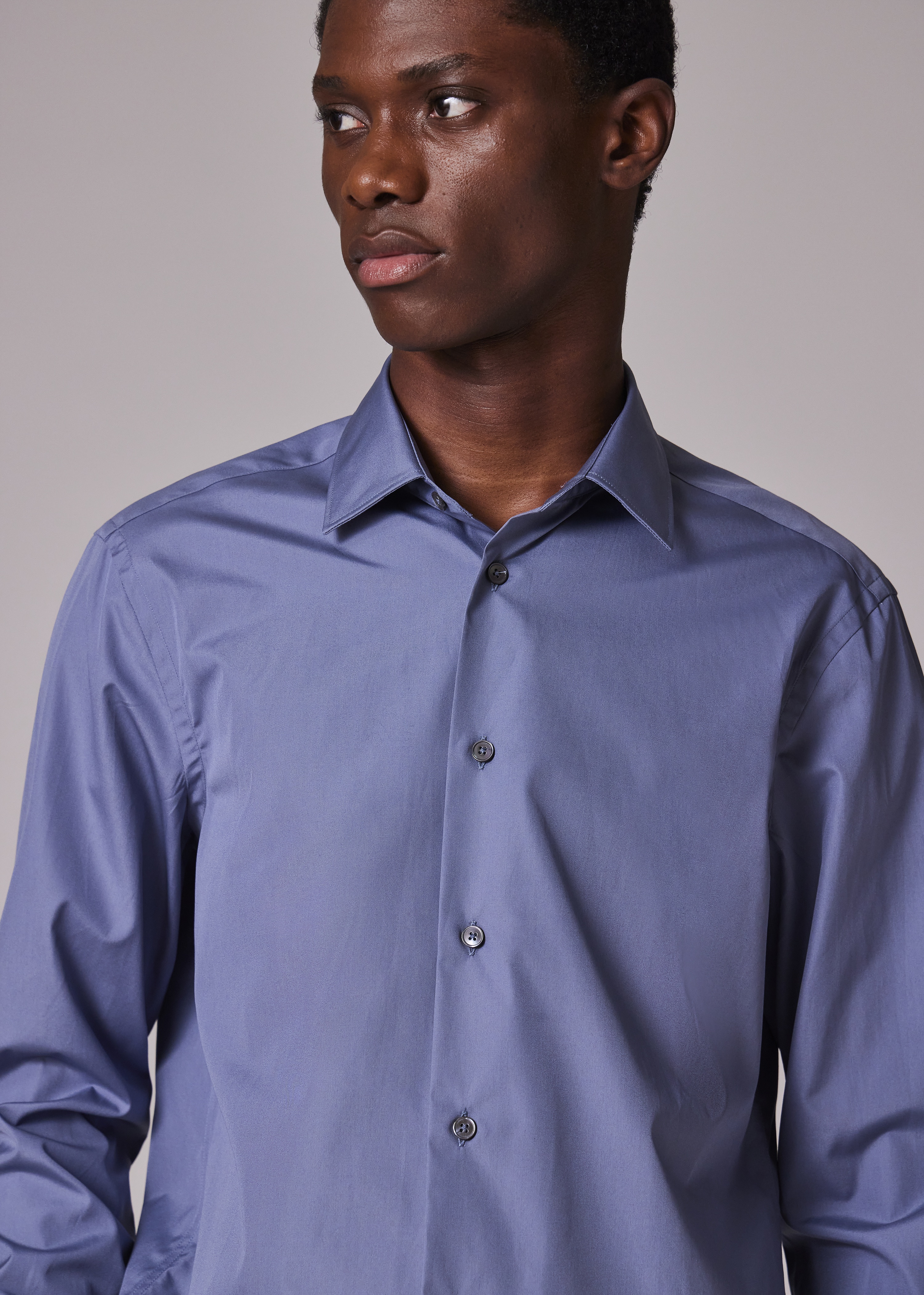 Tailored-Fit Blue Cotton Poplin Shirt - 3