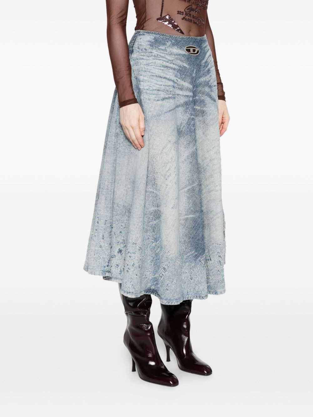 acid-wash logo-plaque denim midi A-line skirt - 3