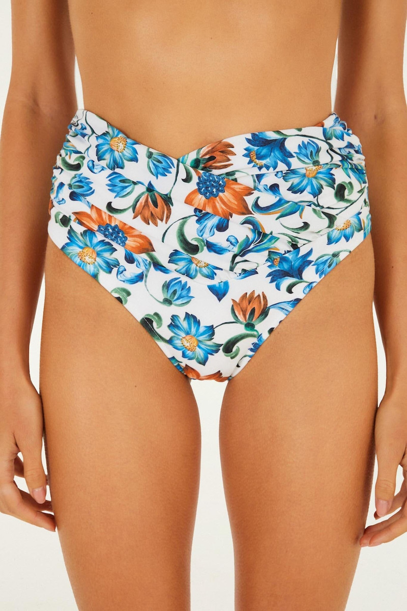 FARM RIO Off-White Flora Tile Hot Pants Bikini Bottom outlook