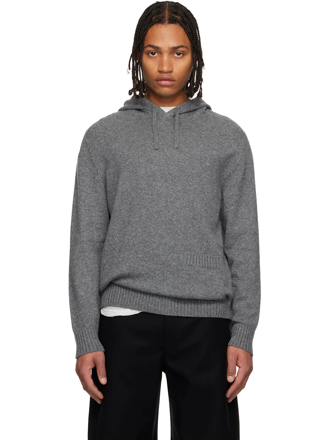 Gray Cashmere Knit Hoodie - 1