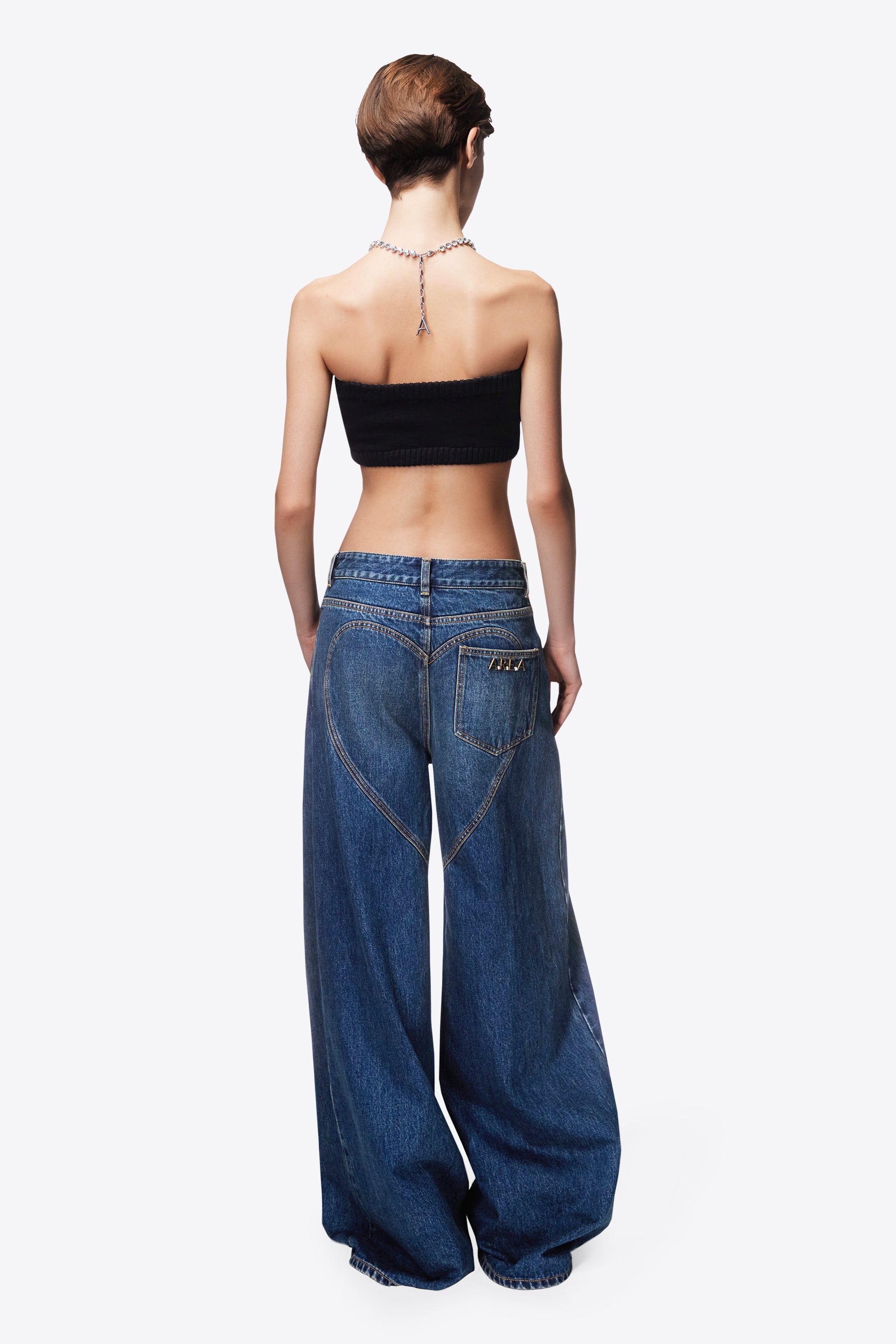 CRYSTAL HEART CHARM WIDE LEG JEAN - 5