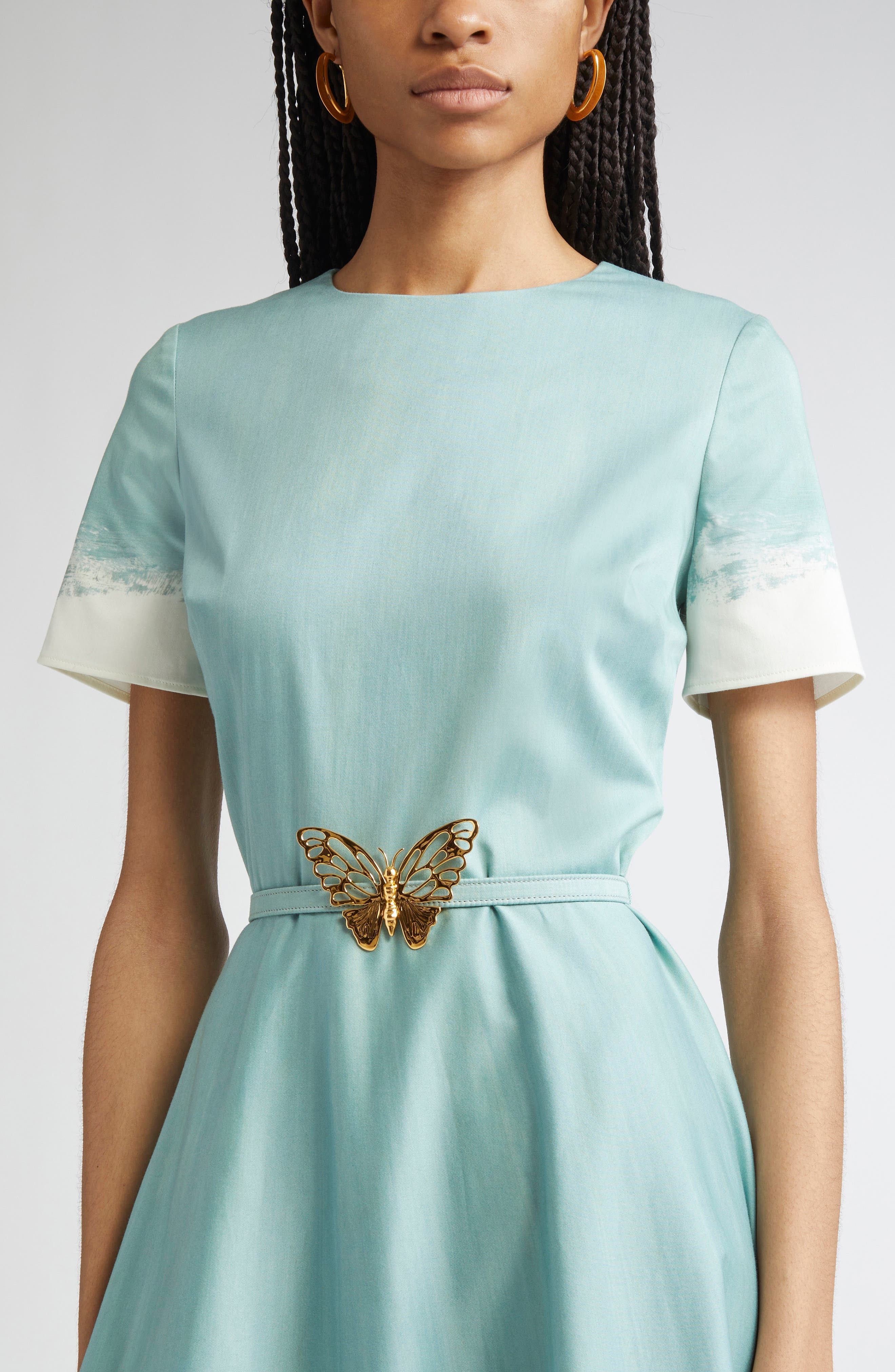 Oscar de la Renta Butterfly Belt Poplin Midi Dress in Seaglass at Nordstrom - 4