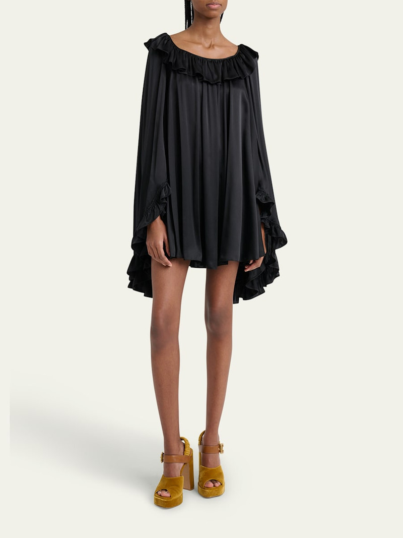 Chloé Silk Satin Ruffle Mini Dress outlook