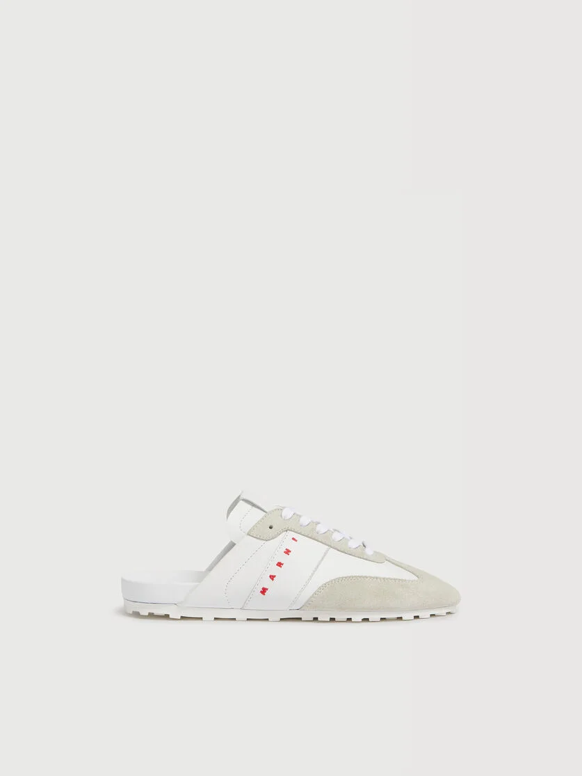 WHITE NAPPA LEATHER AND SUEDE SOFTY SOCCER SLIP-ON SNEAKER - 1