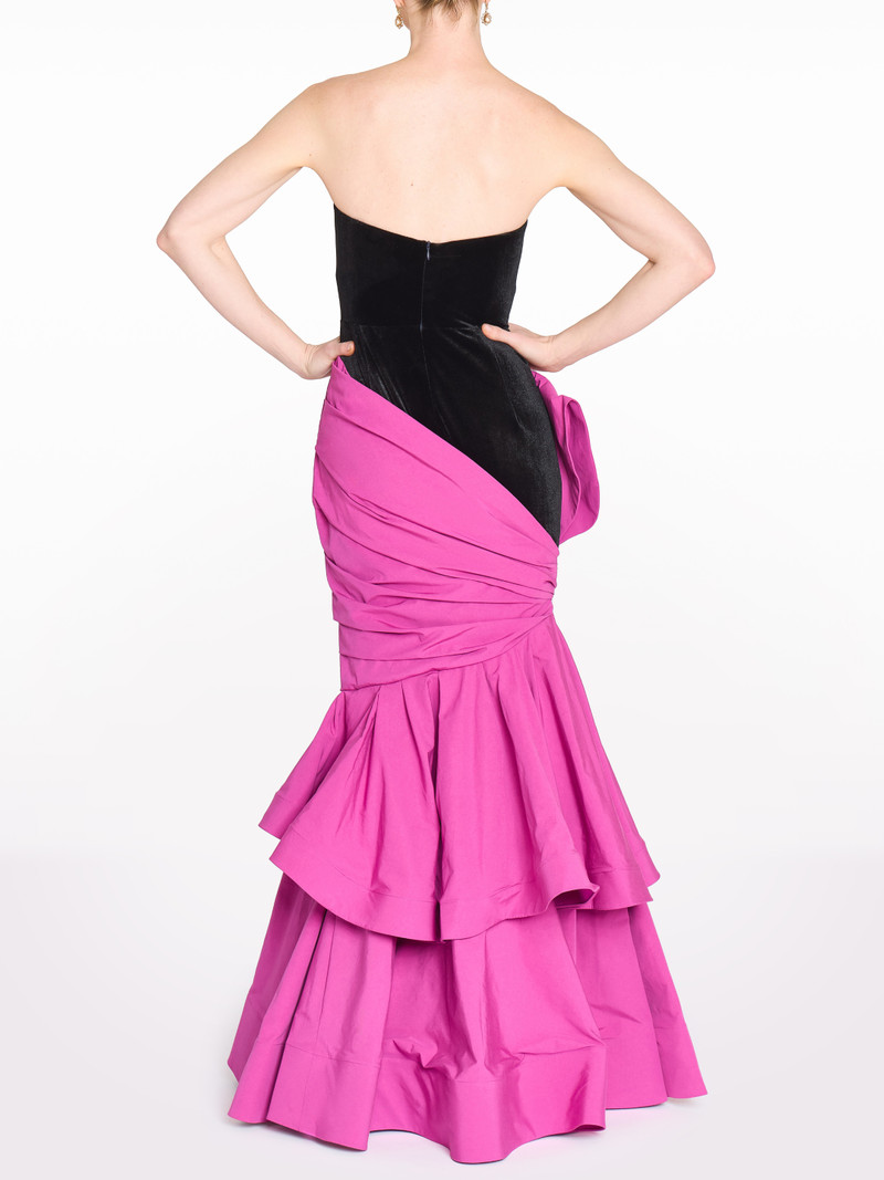 Marchesa STRETCH VELVET STRAPLESS GOWN WITH DRAPED COTTON STRUCTURE outlook