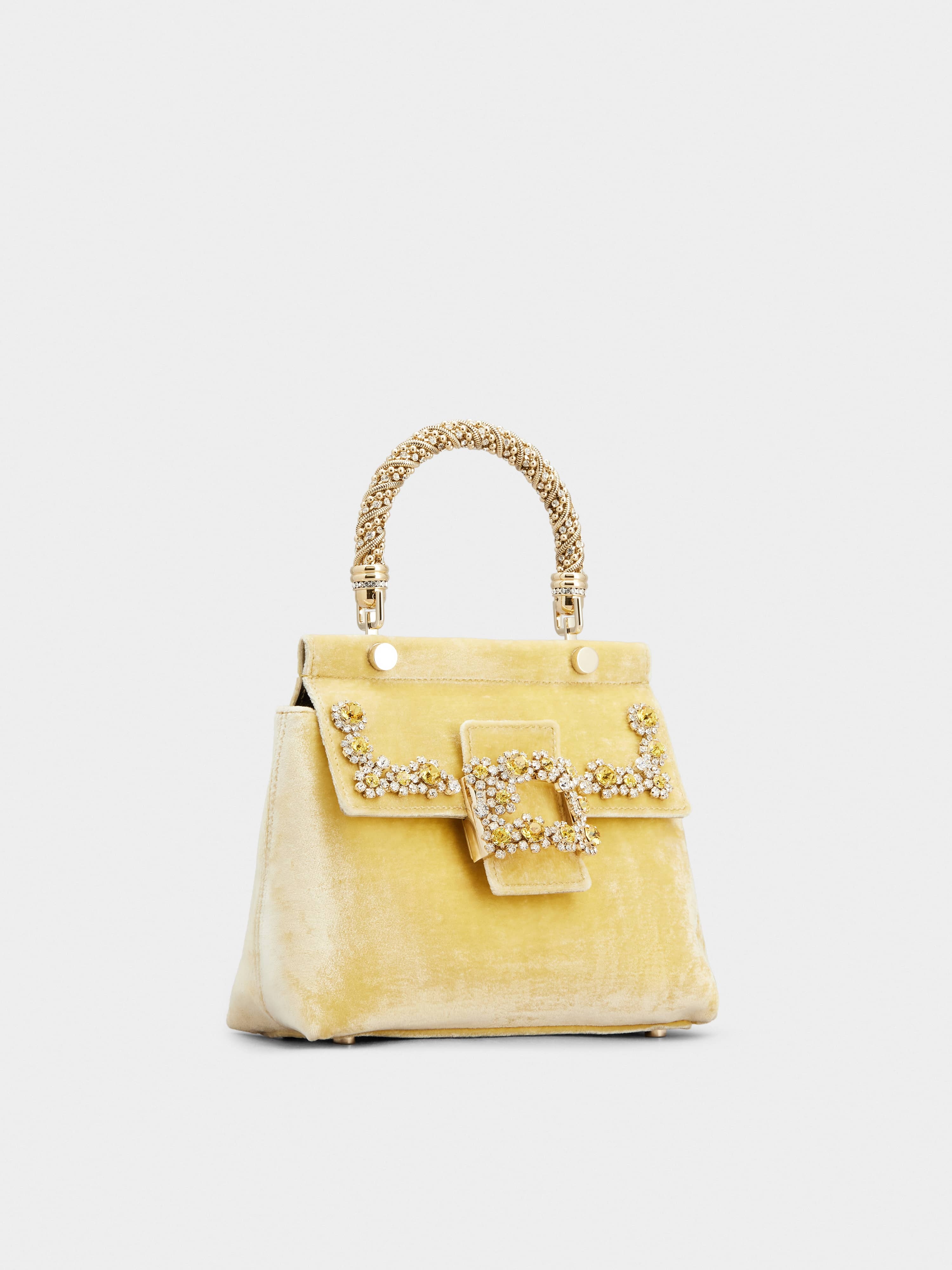 Viv' Cabas Jewel Crown Flower Strass Buckle Mini Bag in Velvet - 3