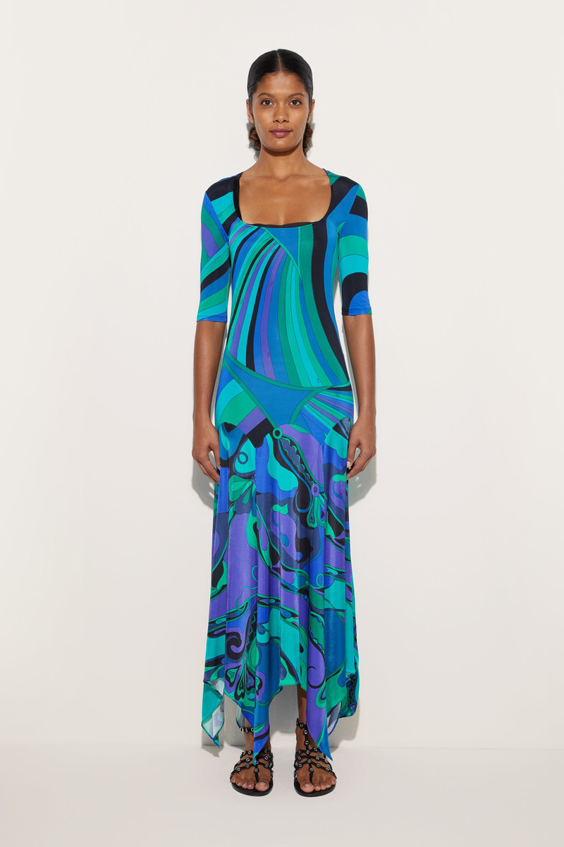 PUCCI LONG ASYMMETRIC IRIDE AND ORCHIDEE DRESS outlook