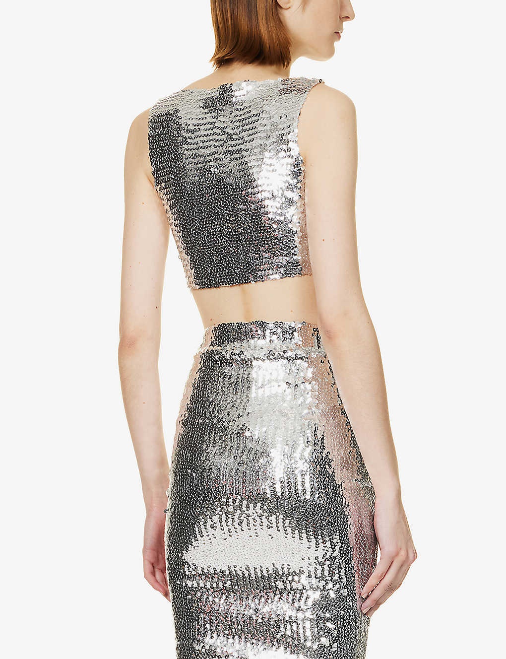 Sequin-embellished twist-pattern stretch-woven top - 4