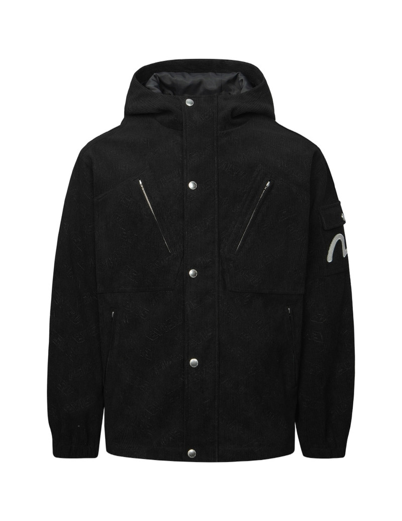 ALLOVER DEBOSS LOGO AND SEAGULL EMBROIDERY LOOSE FIT HOODED CORDUROY JACKET 10