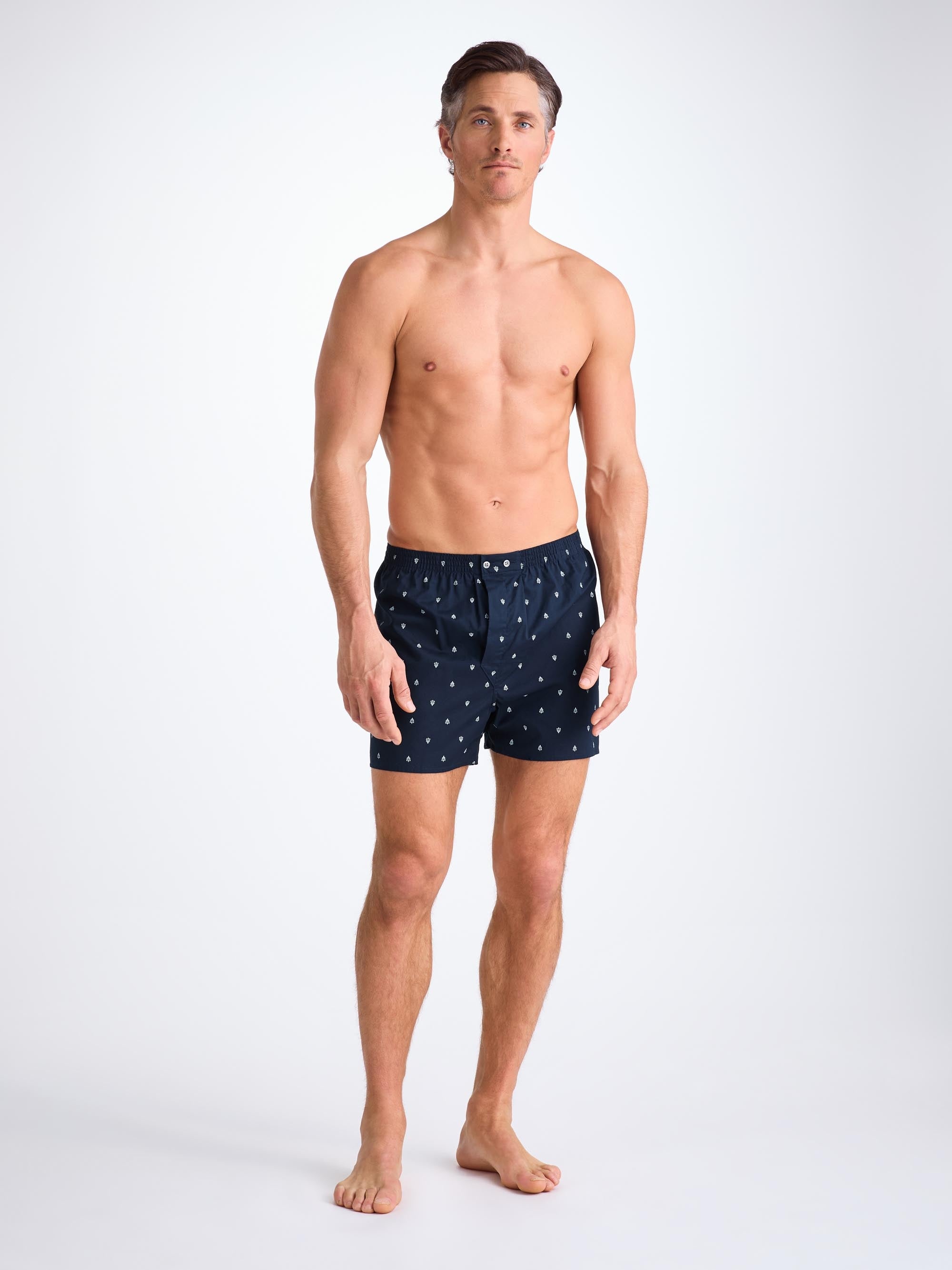 Men's Classic Fit Boxers Cotton Batiste Navy Paisley Motif - 4