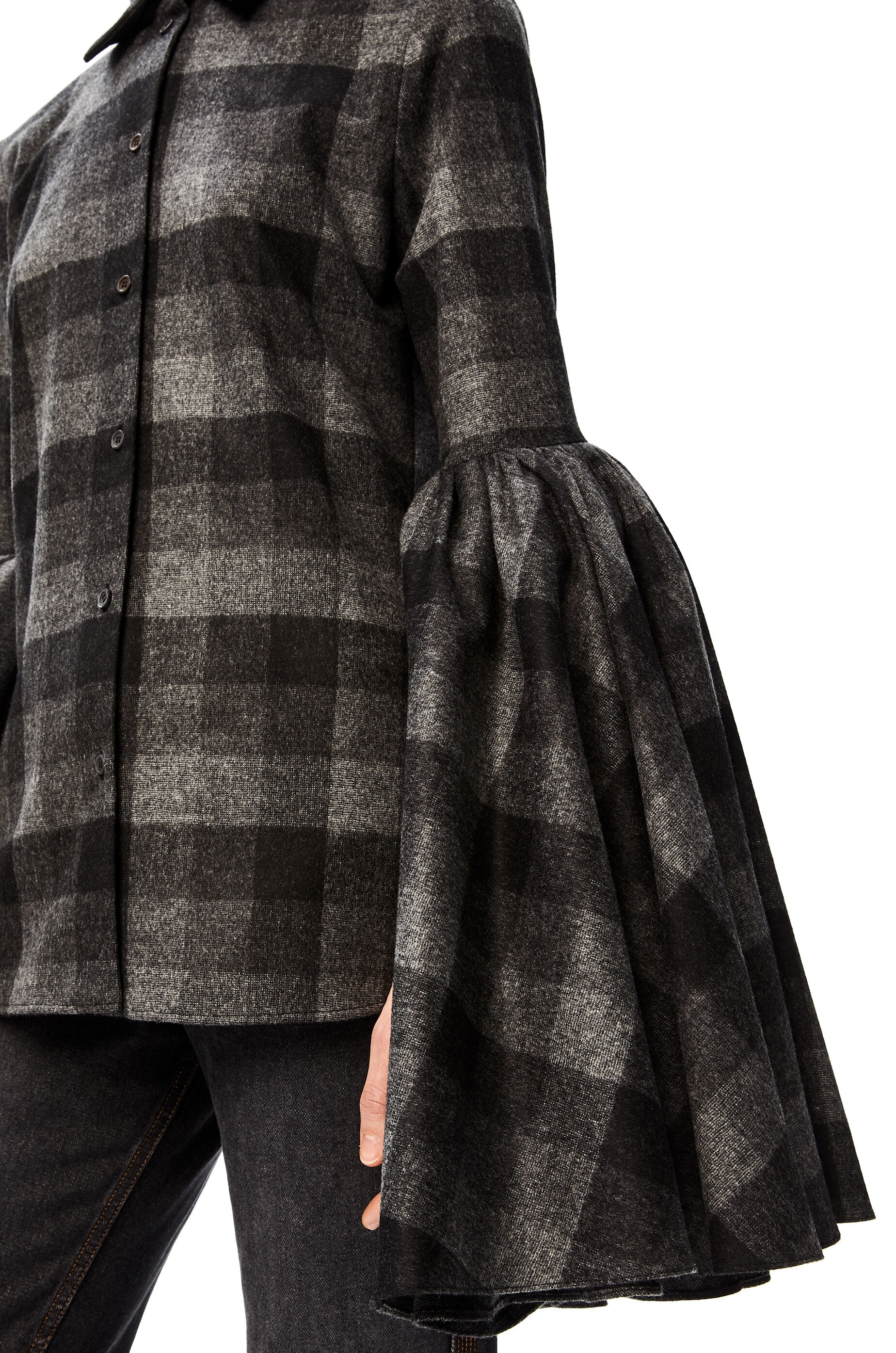 Bell sleeve shirt in check wool - 4