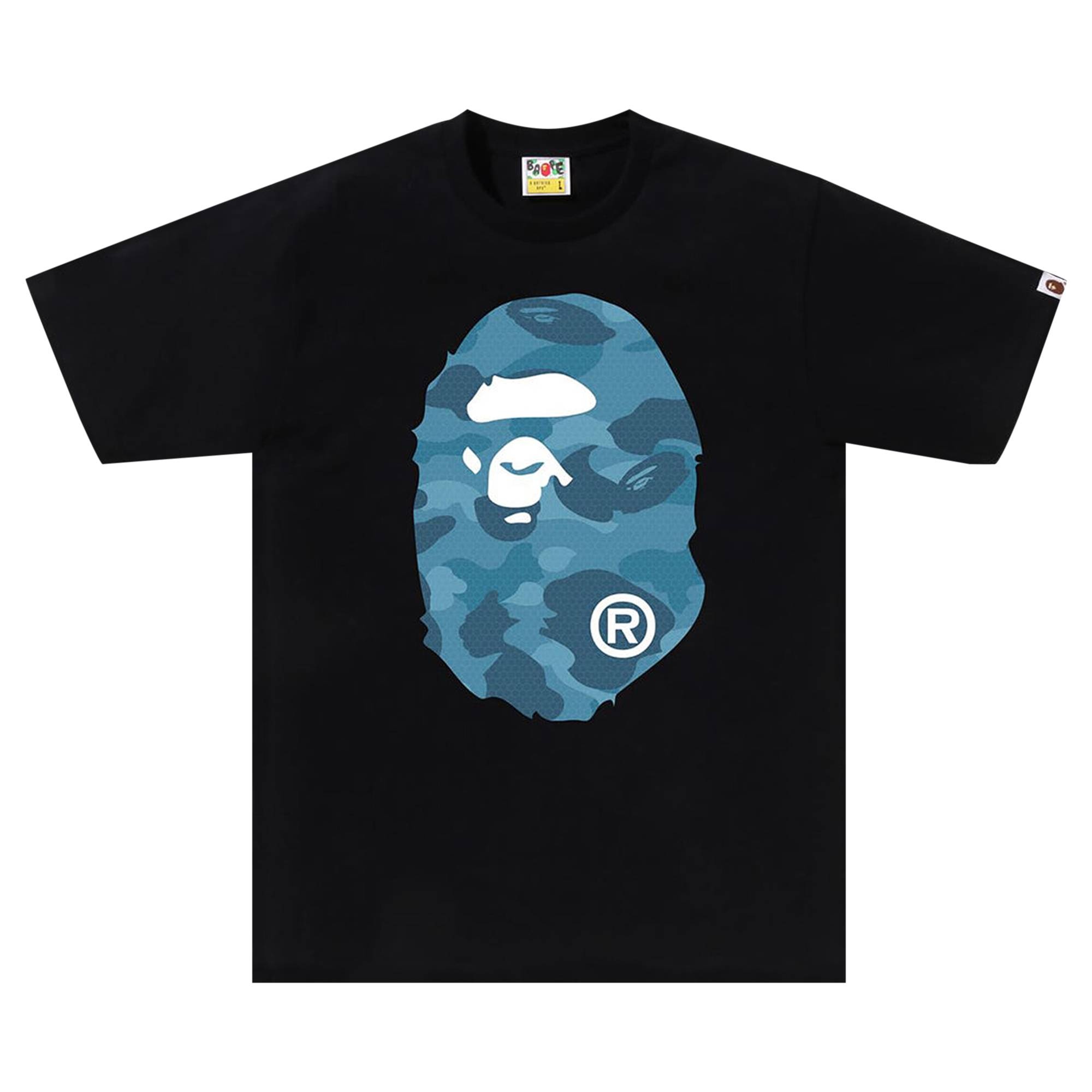 BAPE Honeycomb Camo Big Ape Head Tee 'Black/Blue' - 1