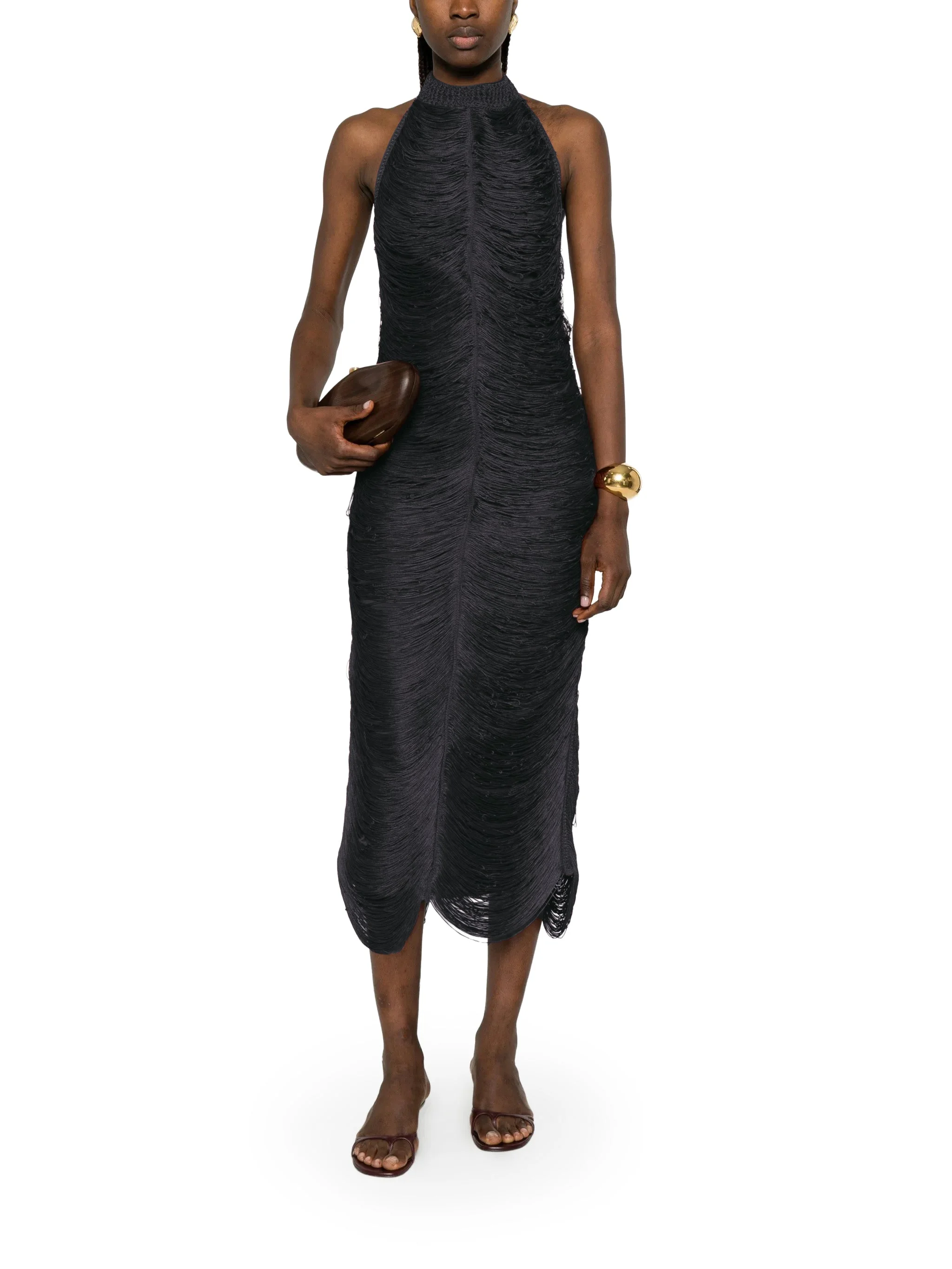 BERYL LONG DRESS WITH FRINGES AND HALTER NECKLINE - 1