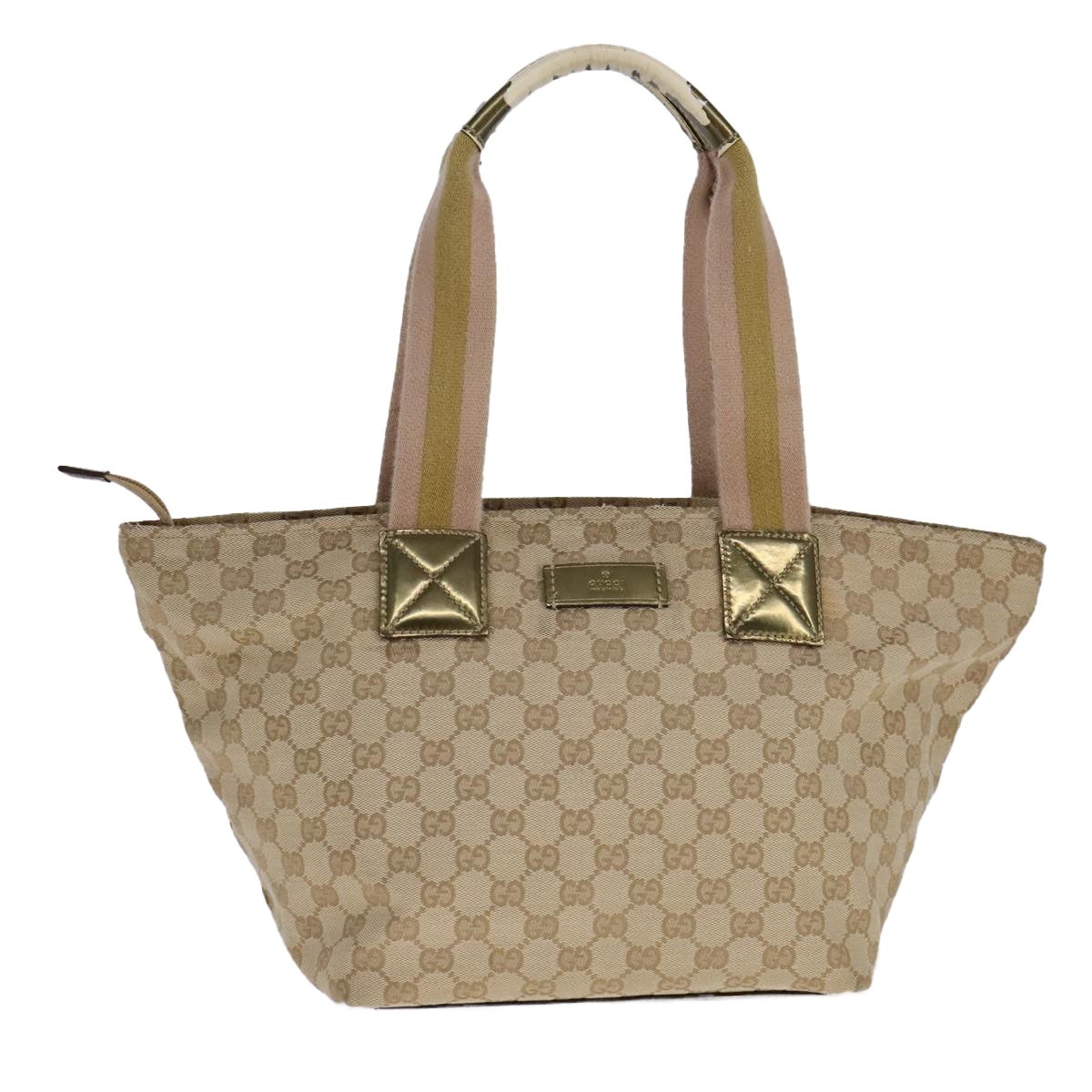 GUCCI GG Canvas Sherry Line Tote Bag Beige Gold Pink - 13